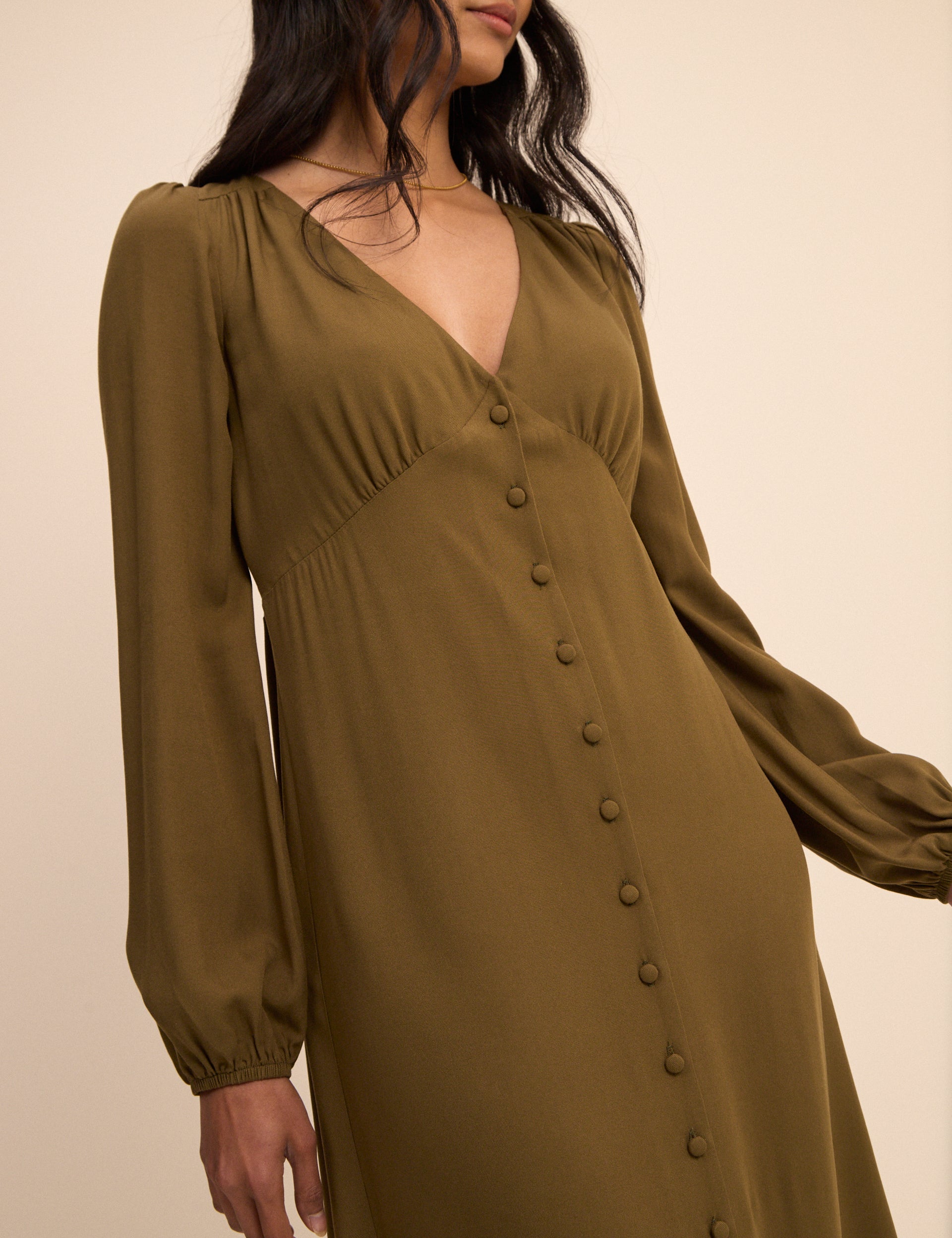 Green Button Front Neck Midaxi Dress - Image 3