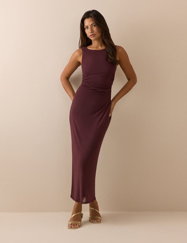 Red Burgundy Jersey Sleeveless Midaxi Dress