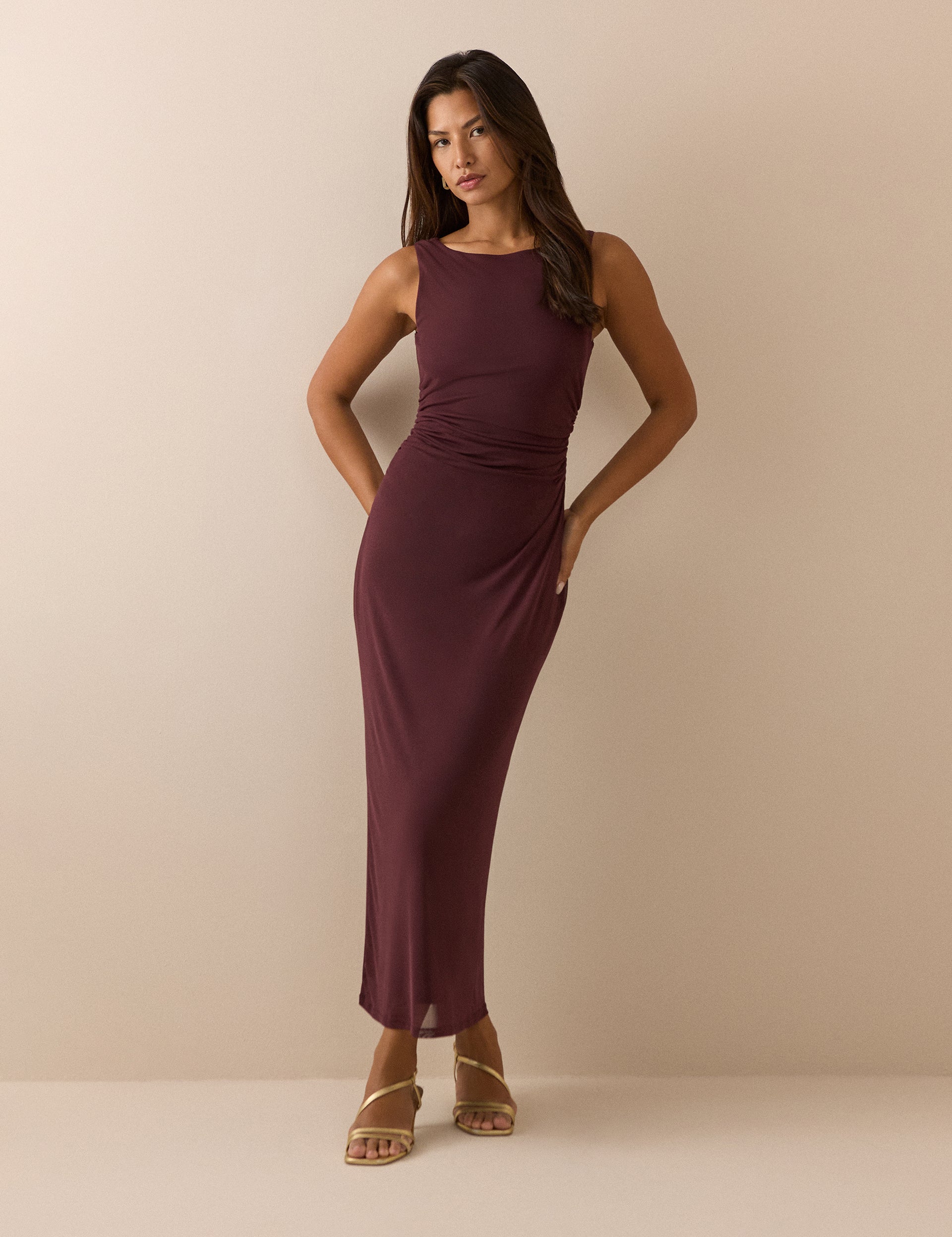 Red Burgundy Jersey Sleeveless Midaxi Dress
