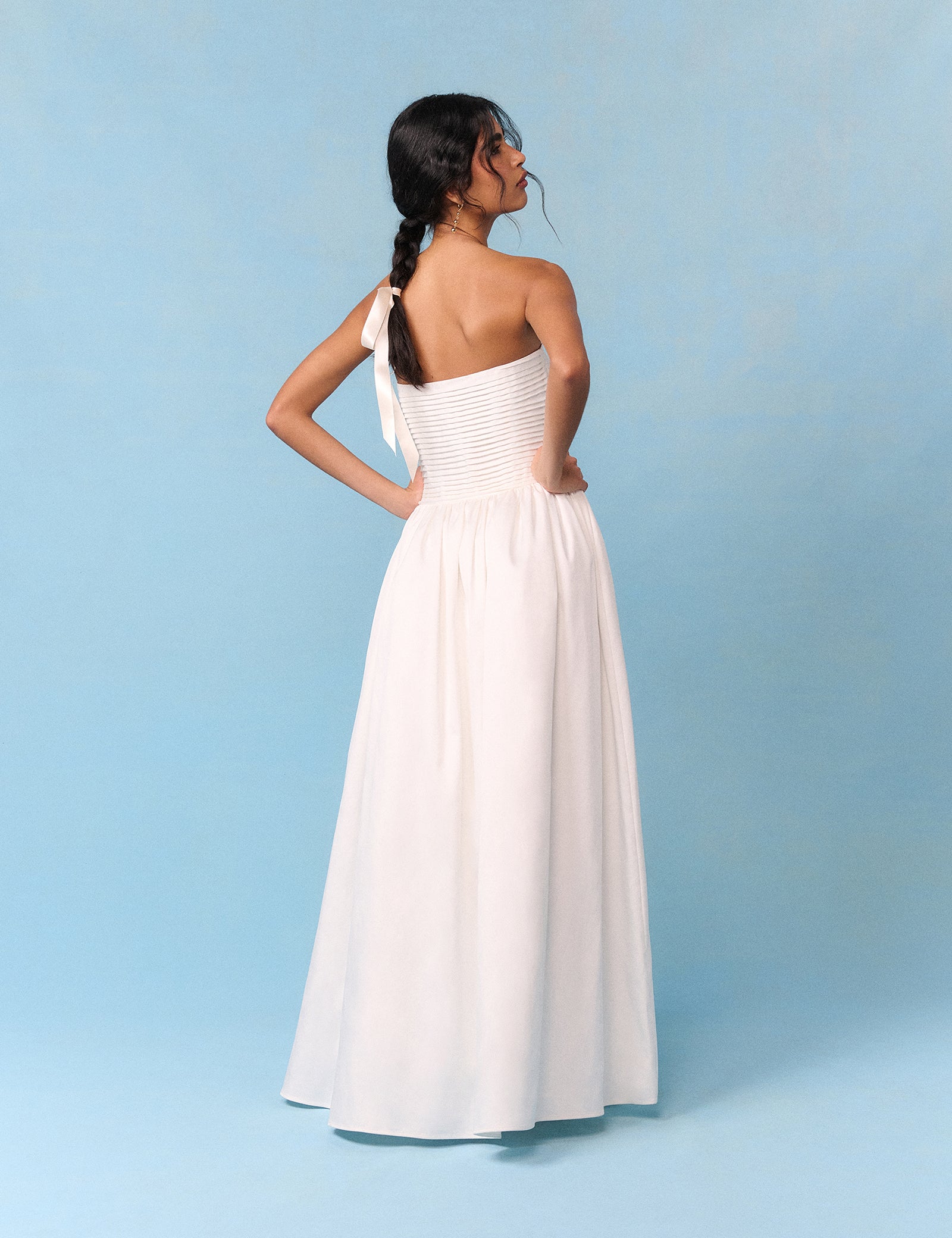 White Ivory Satin A-Line Maxi Dress - Image 5