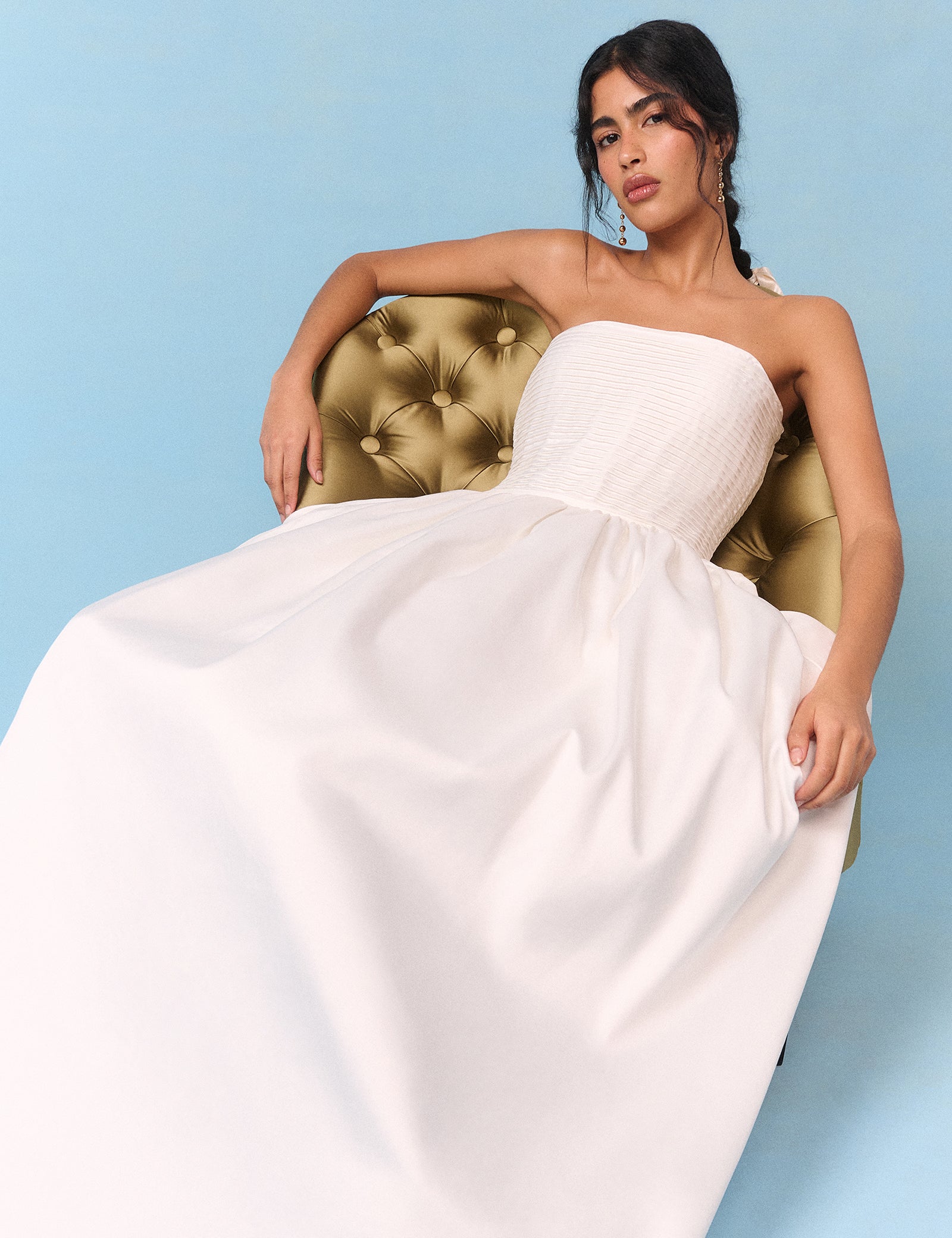 White Ivory Satin A-Line Maxi Dress - Image 3
