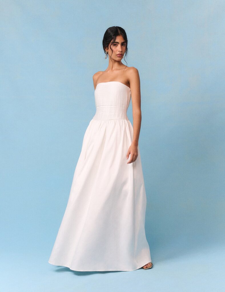 White Ivory Satin A-Line Maxi Dress
