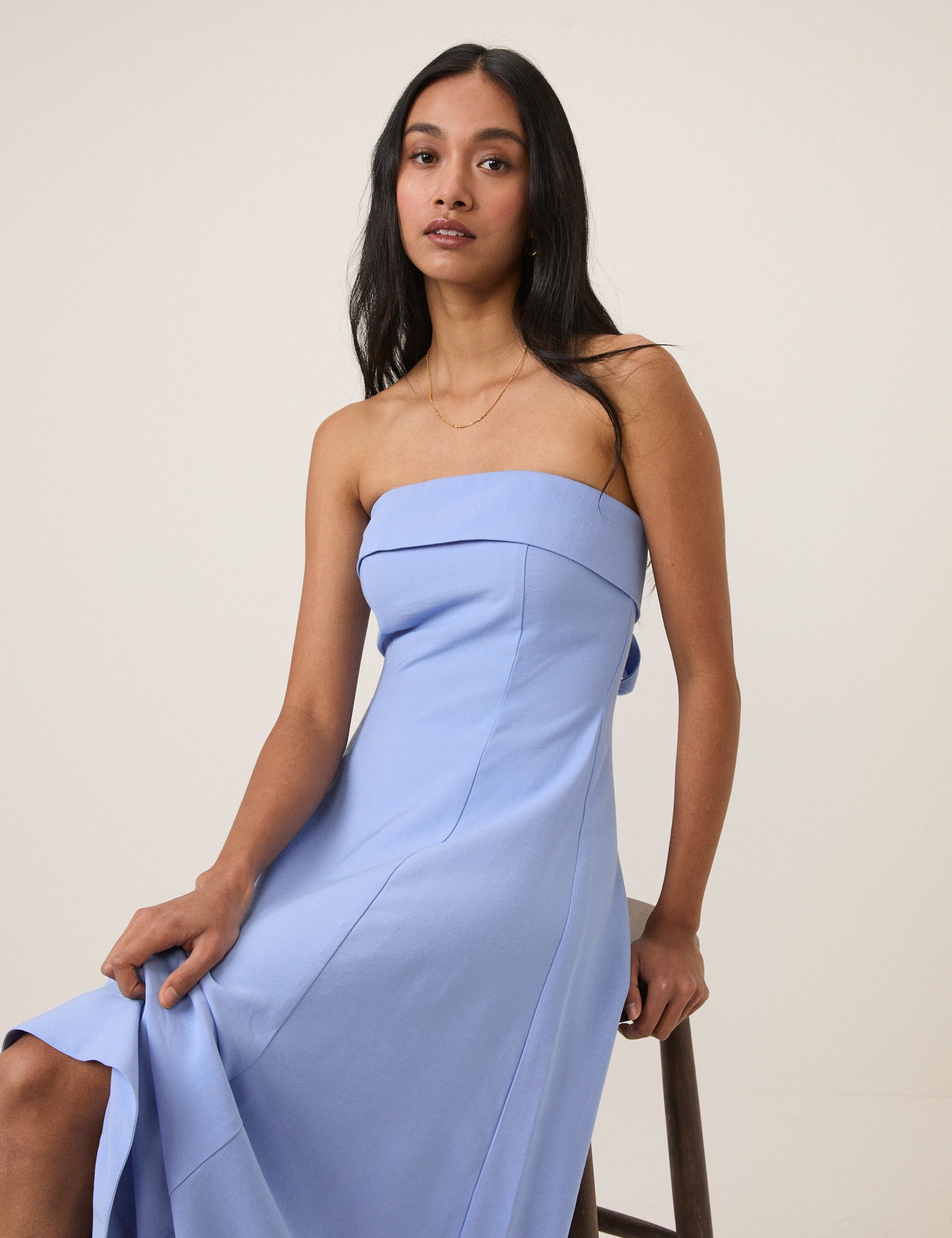 Blue A-Line Modern Midaxi Dress - Image 4
