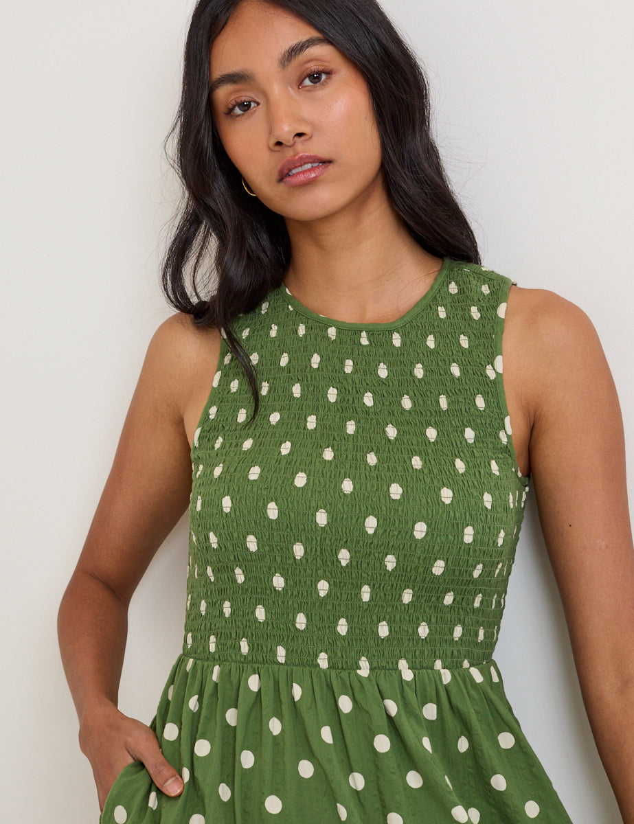 Green Polka Dot Cotton Tiered Midaxi Dress - Image 4