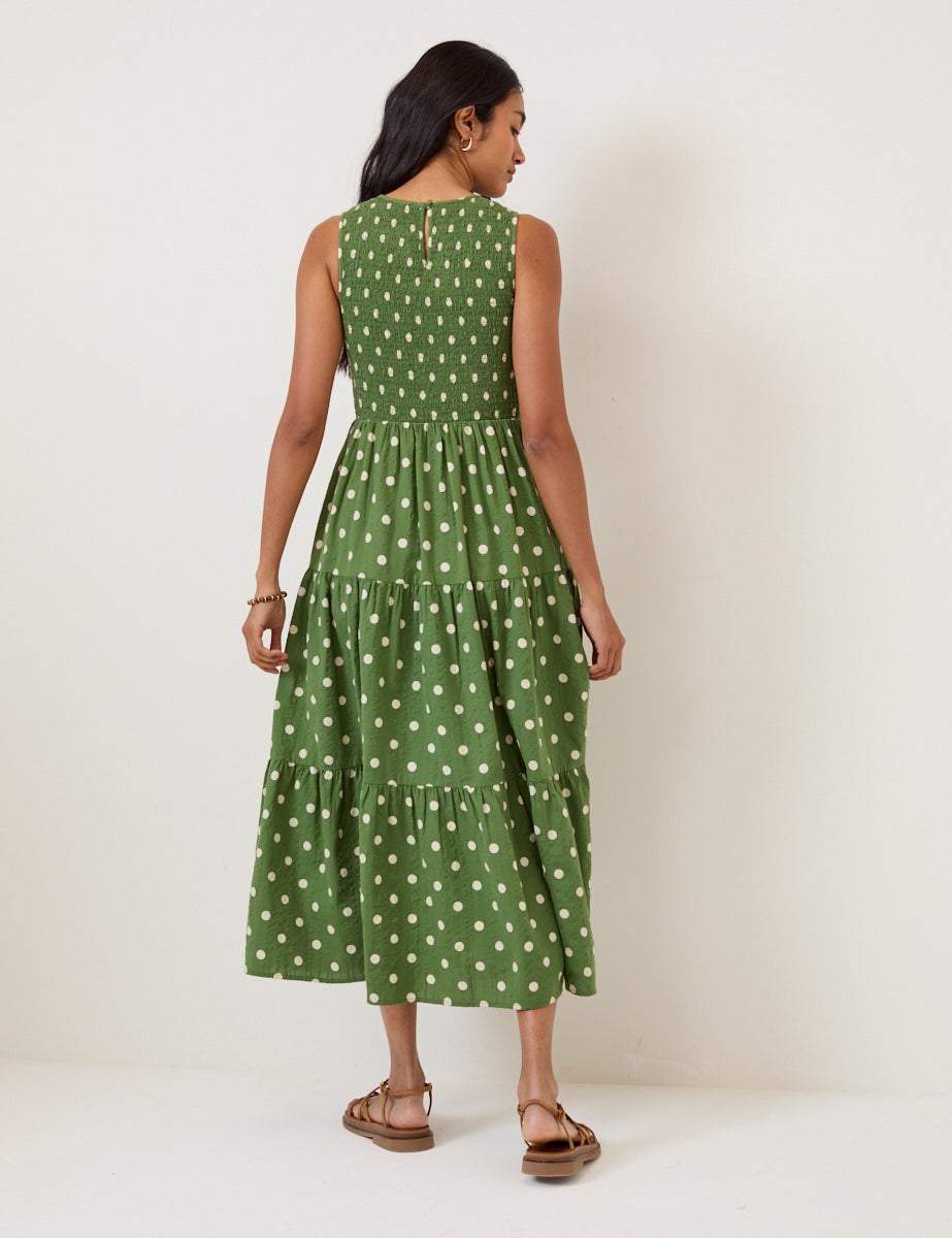Green Polka Dot Cotton Tiered Midaxi Dress - Image 5