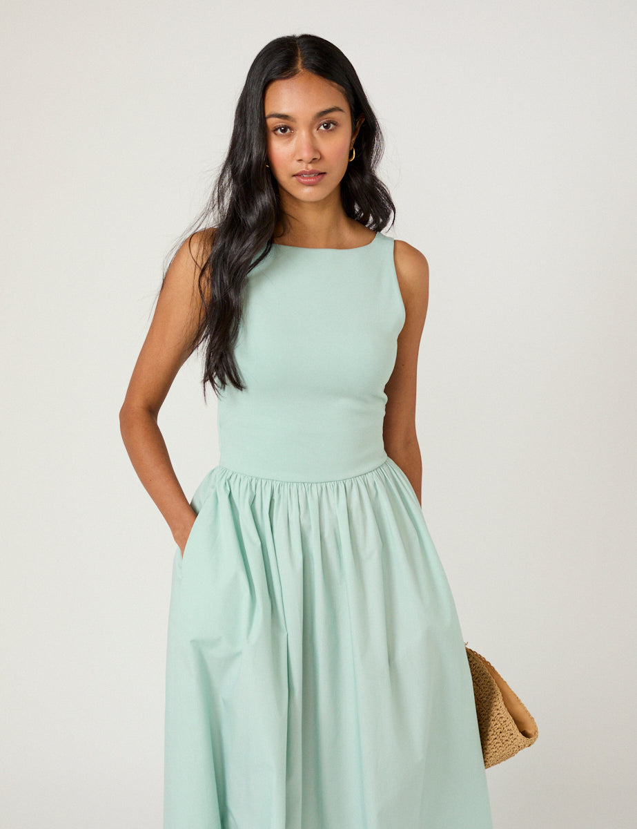 Green Jersey A-Line Midaxi Dress - Image 3