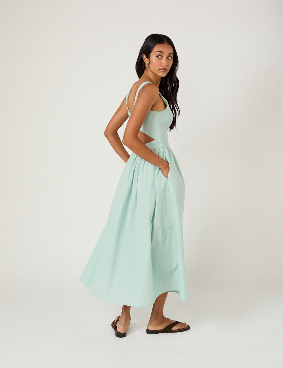 Green Jersey A-Line Midaxi Dress