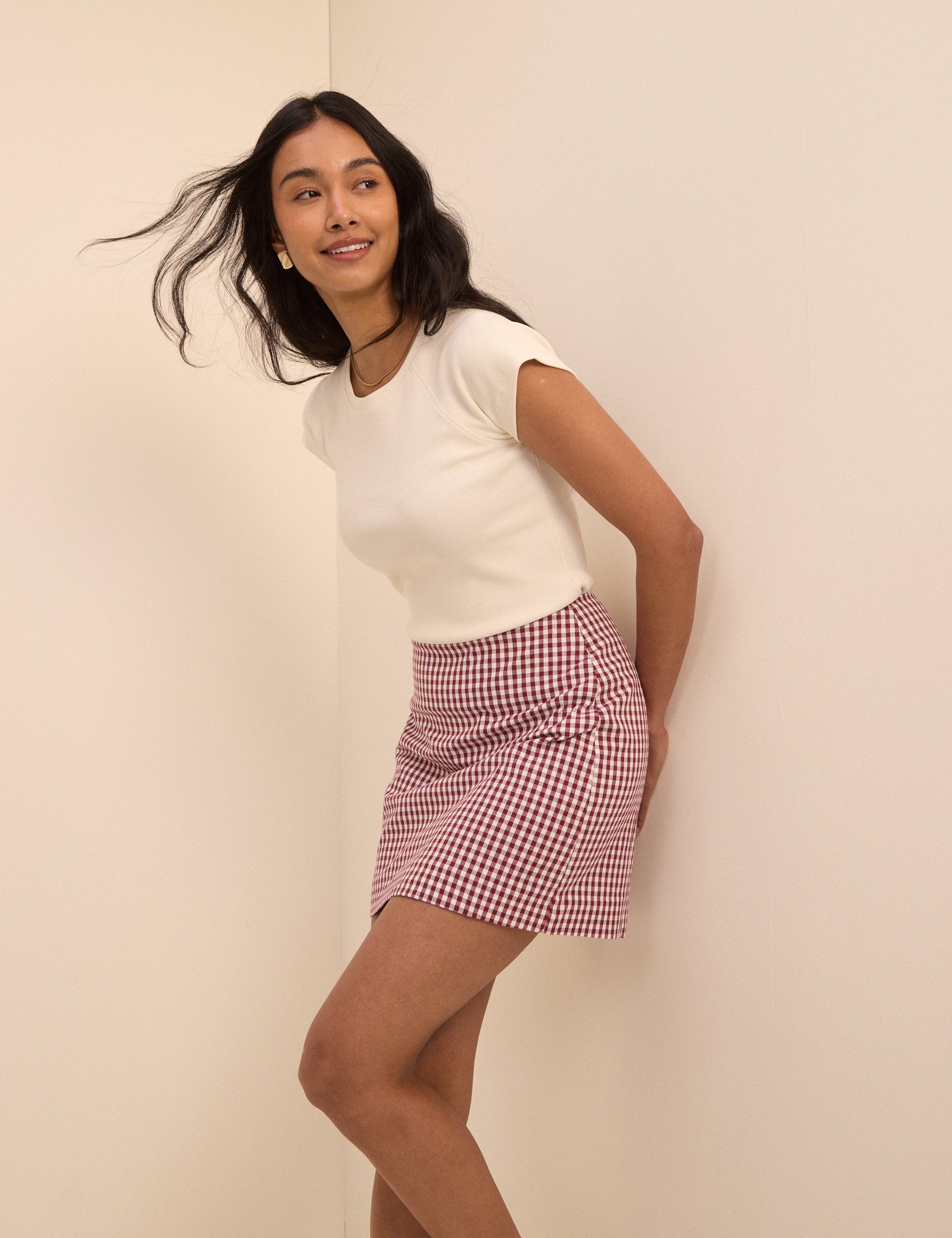 Burgundy Gingham High Waisted Skirt - Image 2