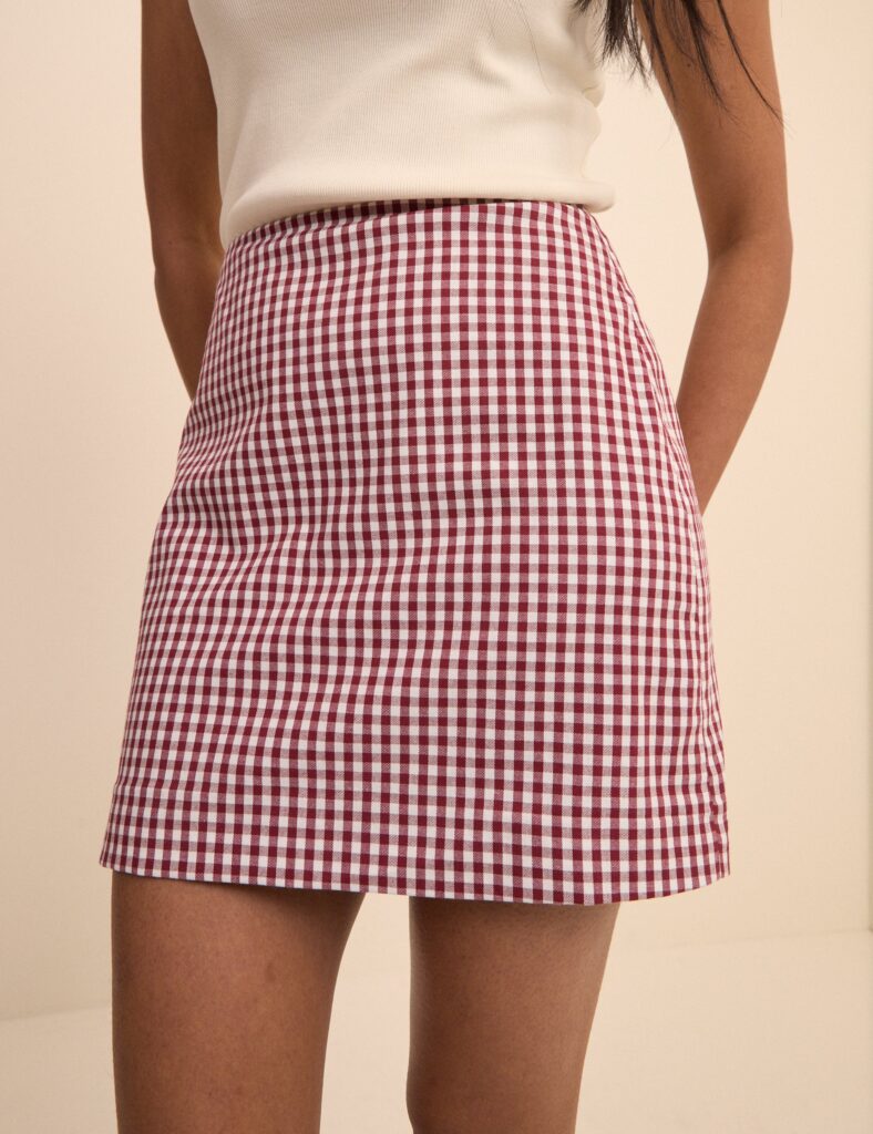 Burgundy Gingham High Waisted Skirt