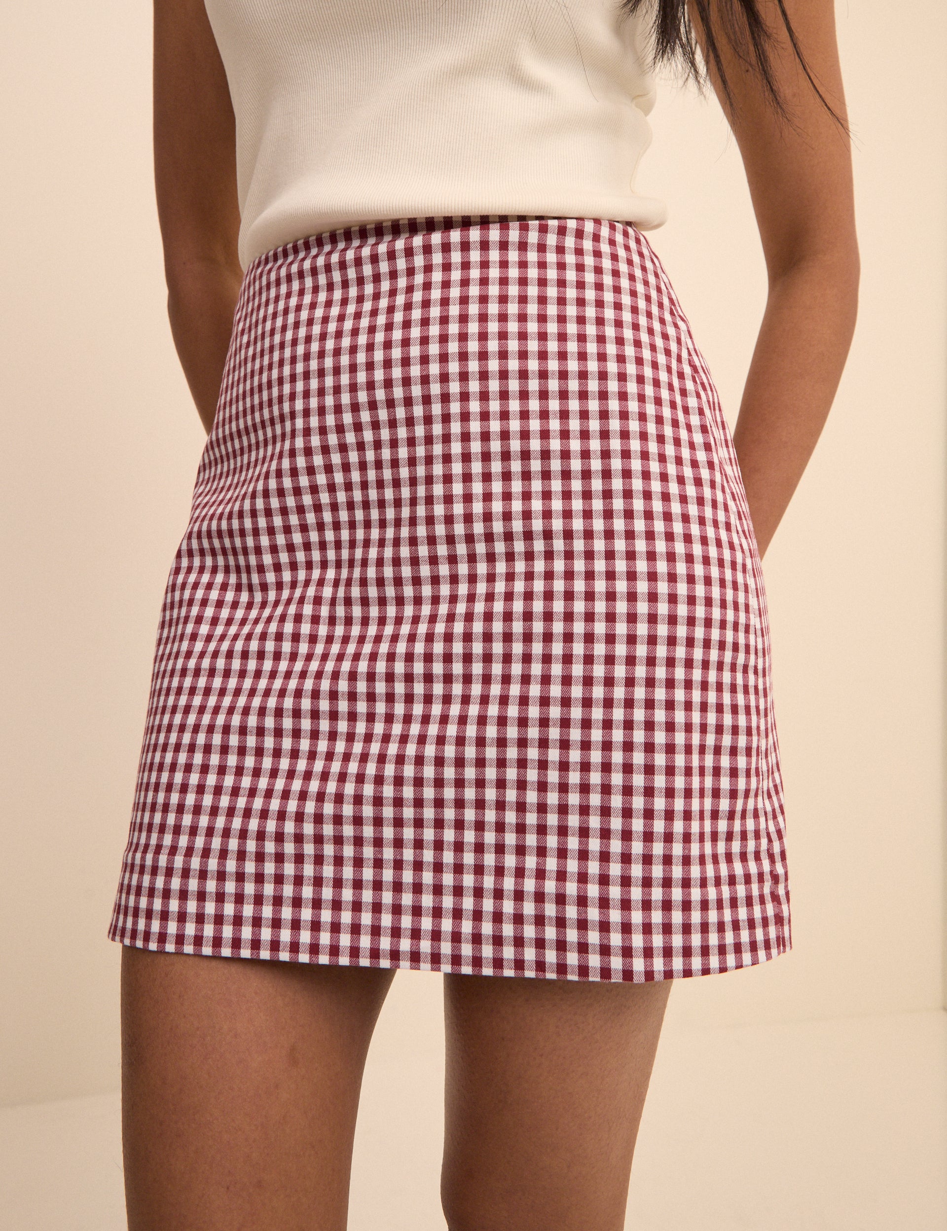 Burgundy Gingham High Waisted Skirt