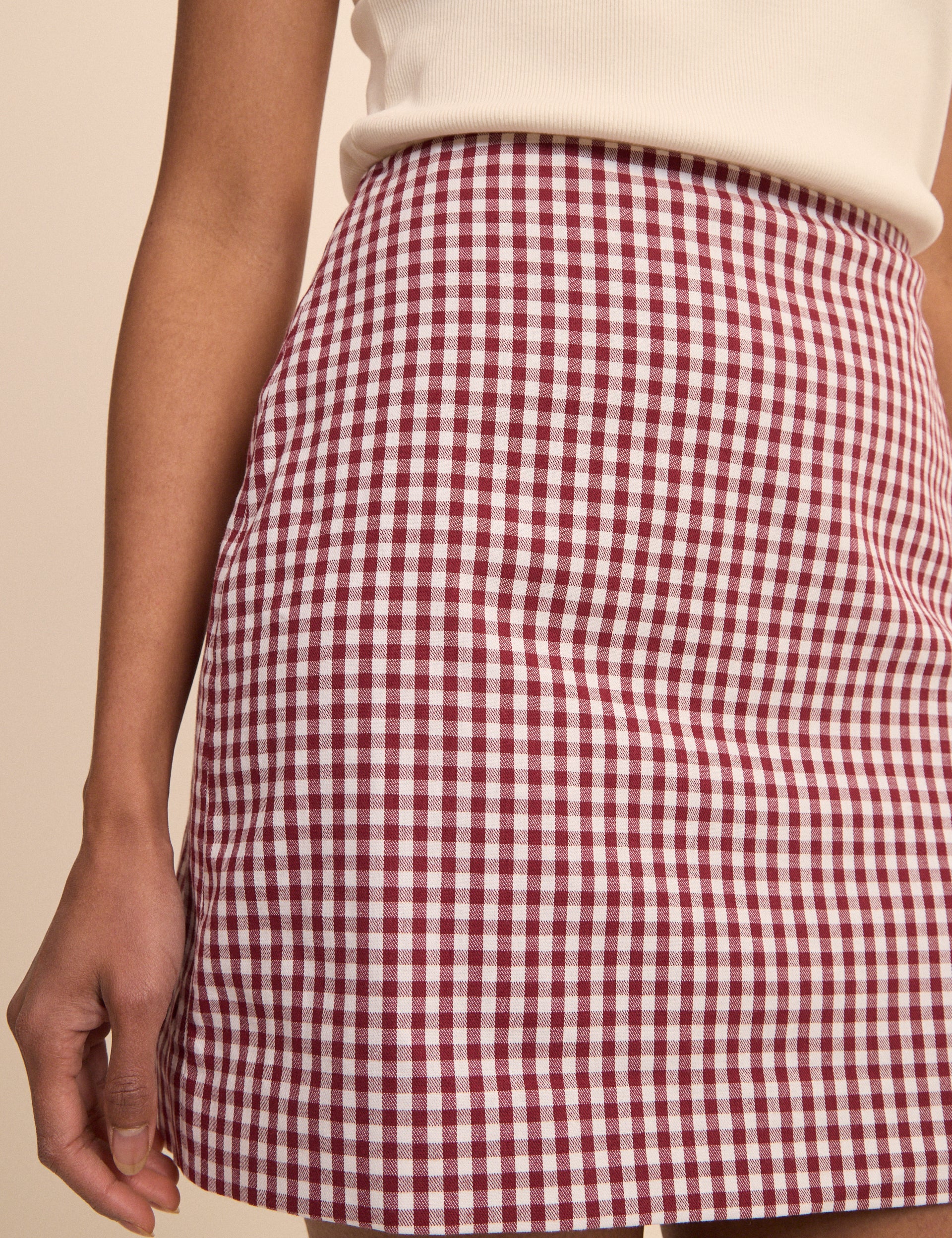 Burgundy Gingham High Waisted Skirt - Image 3