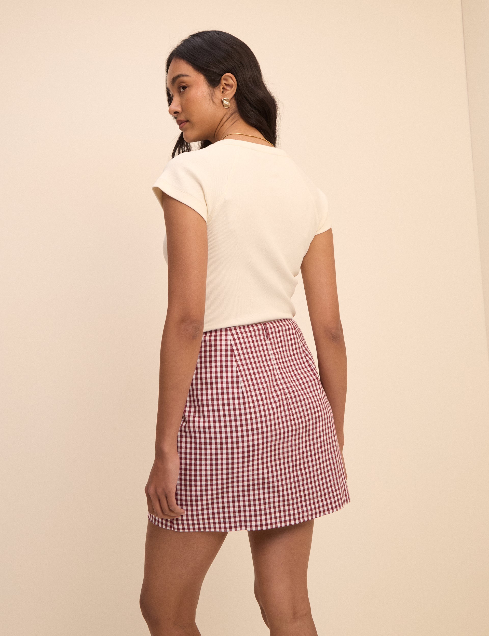 Burgundy Gingham High Waisted Skirt - Image 5
