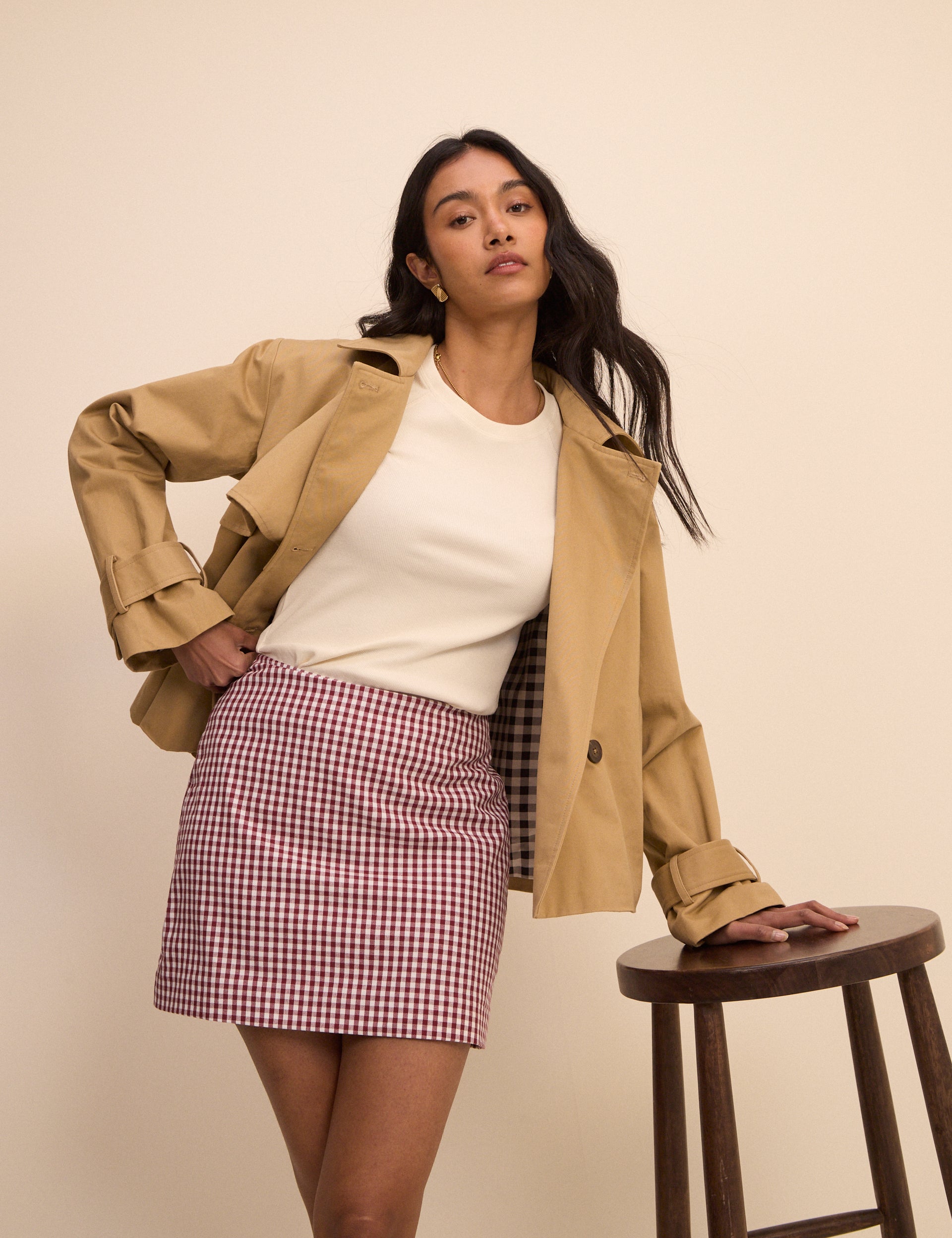 Burgundy Gingham High Waisted Skirt - Image 4