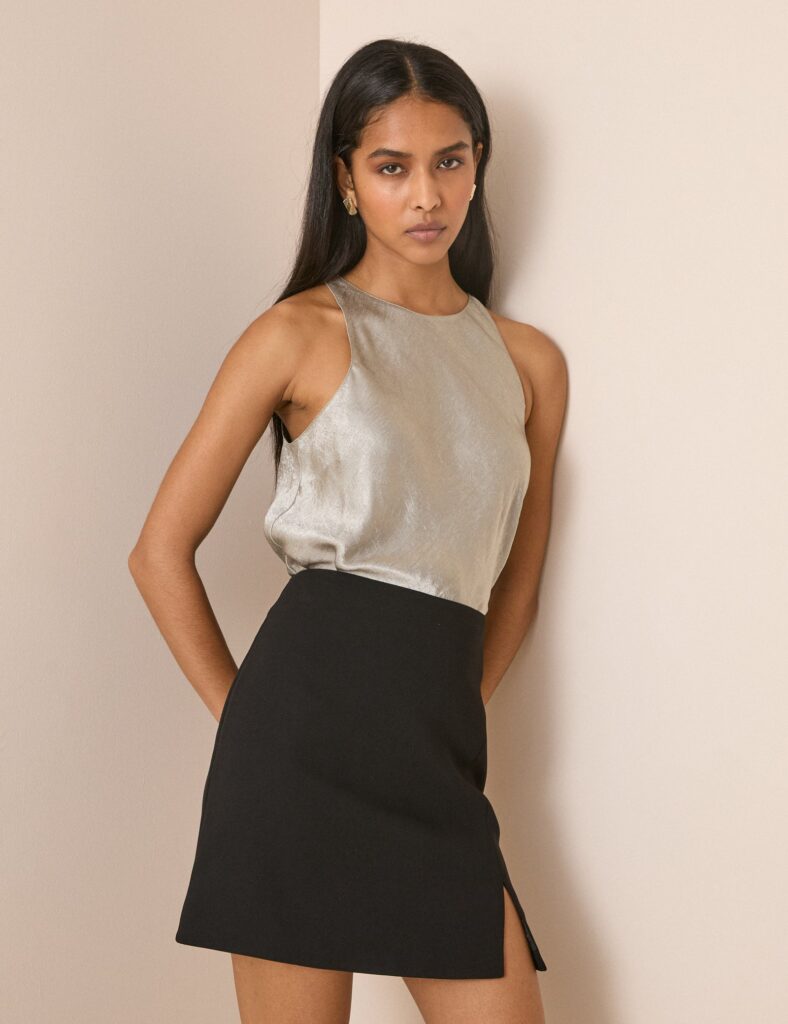 Black Crepe High Waisted Tailored Skirt
