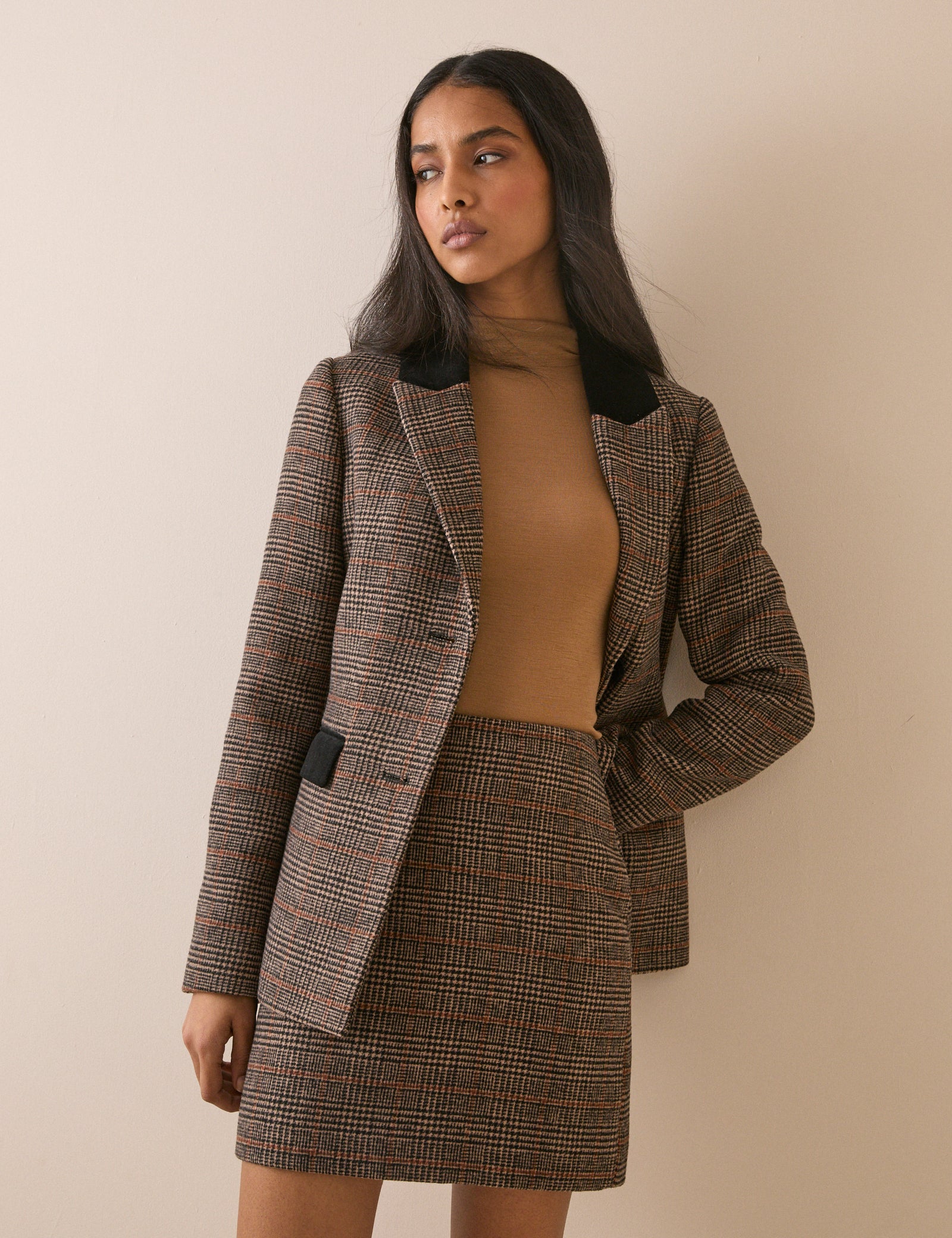 Brown Checked High Waisted Skirt - Image 3