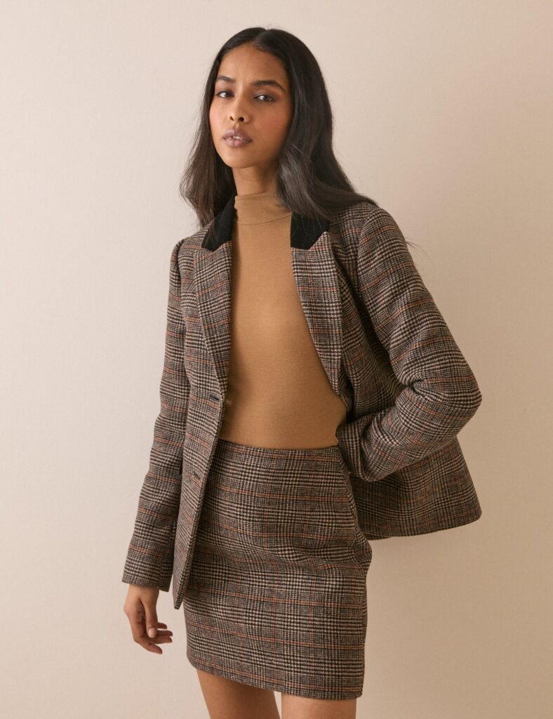 Brown Checked High Waisted Skirt