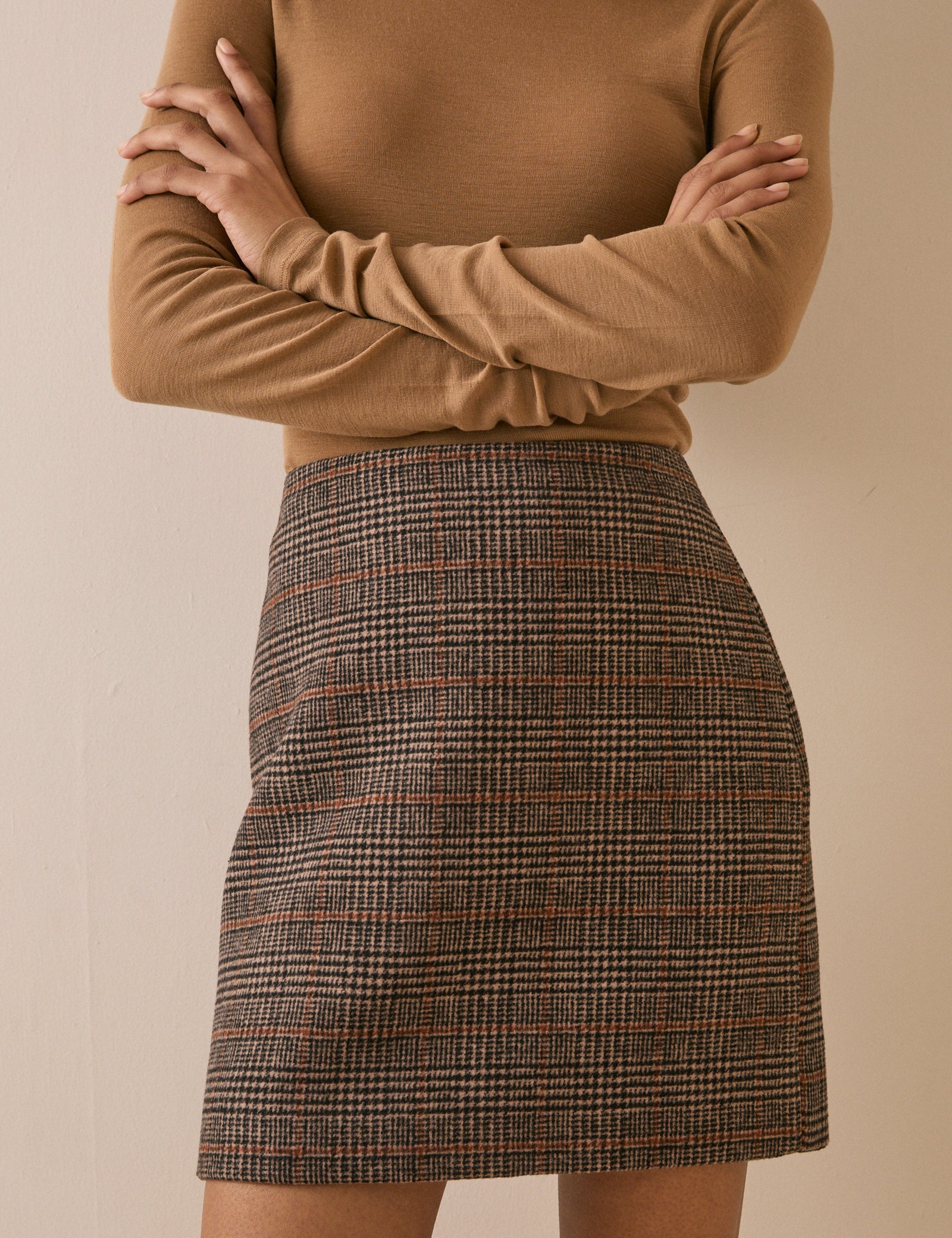 Brown Checked High Waisted Skirt - Image 2