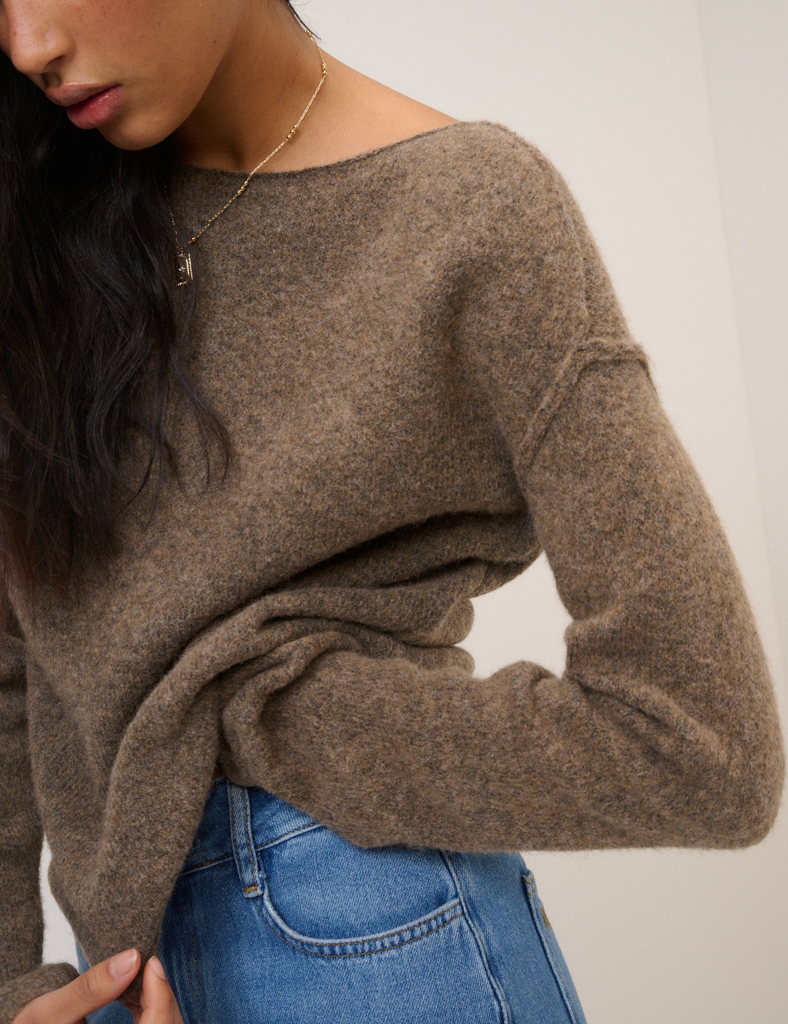 Brown Slash Neck Knitted Jumper Knitwear - Image 3