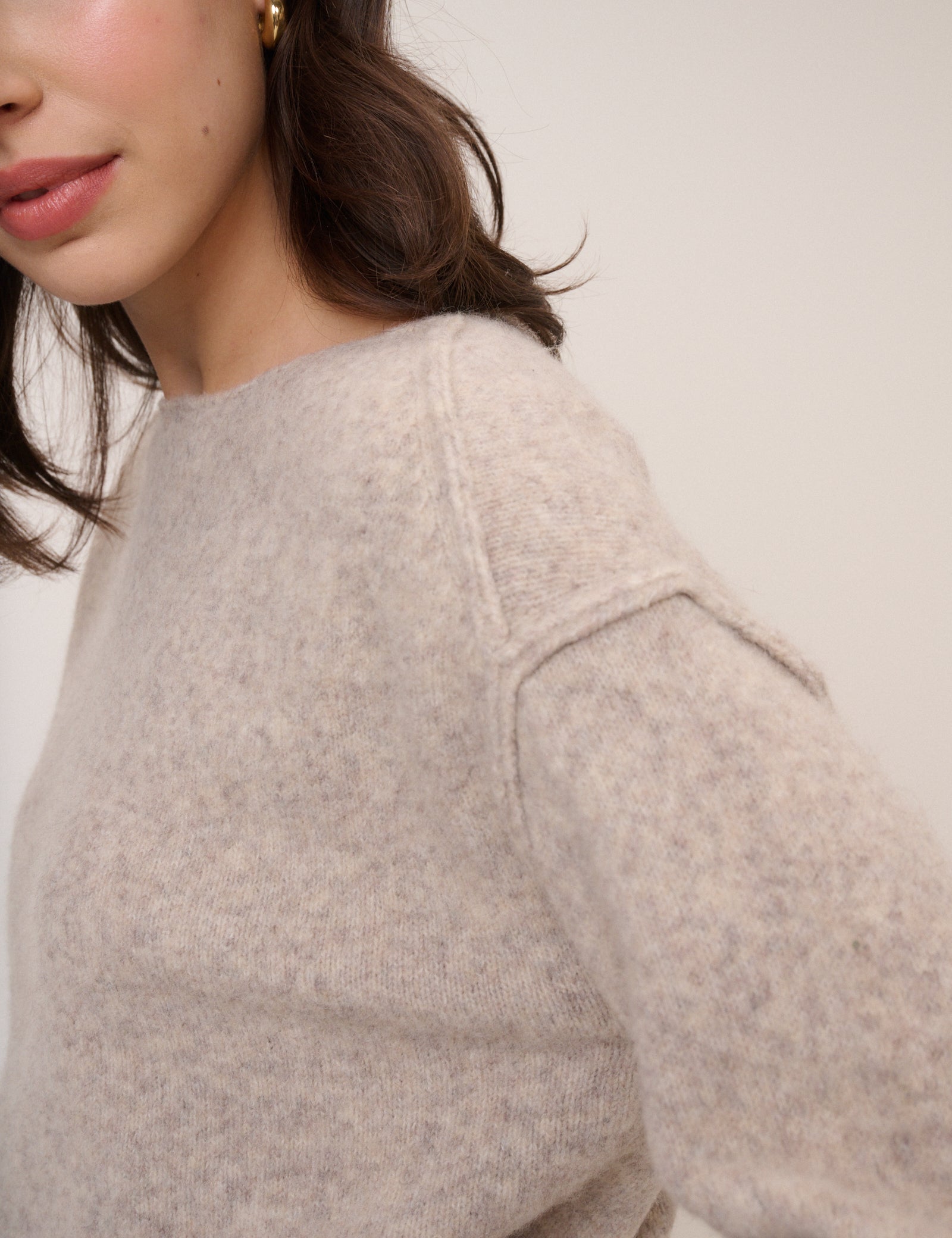Textured Beige Boat Neck Jumper Knitwear - Image 2