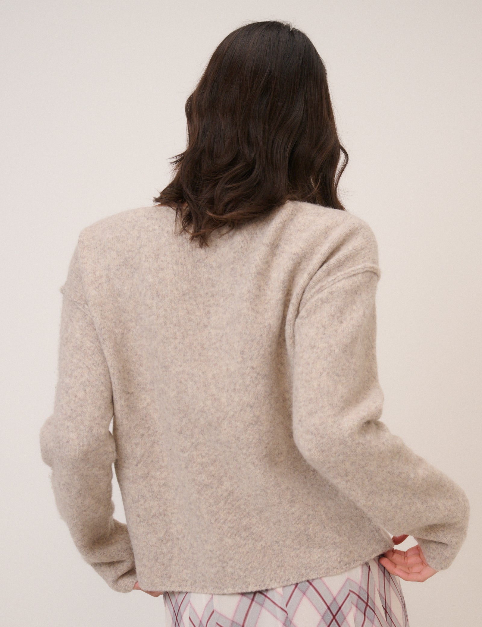 Textured Beige Boat Neck Jumper Knitwear - Image 5