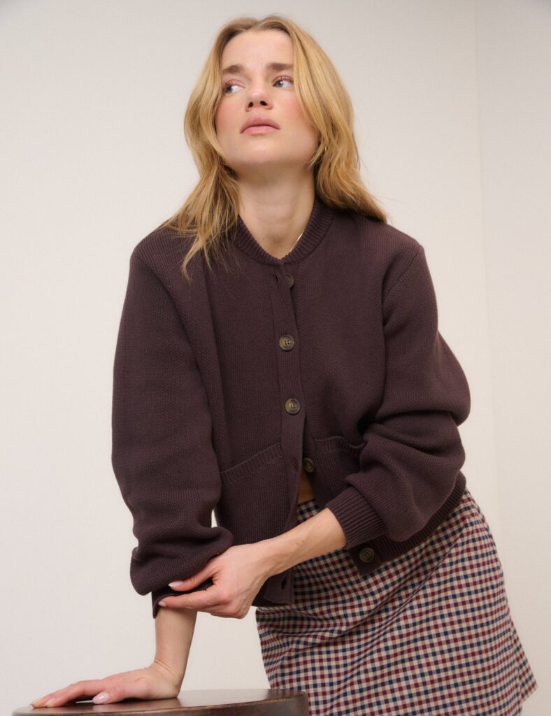 Versatile Brown Stitch Bomber Cardigan