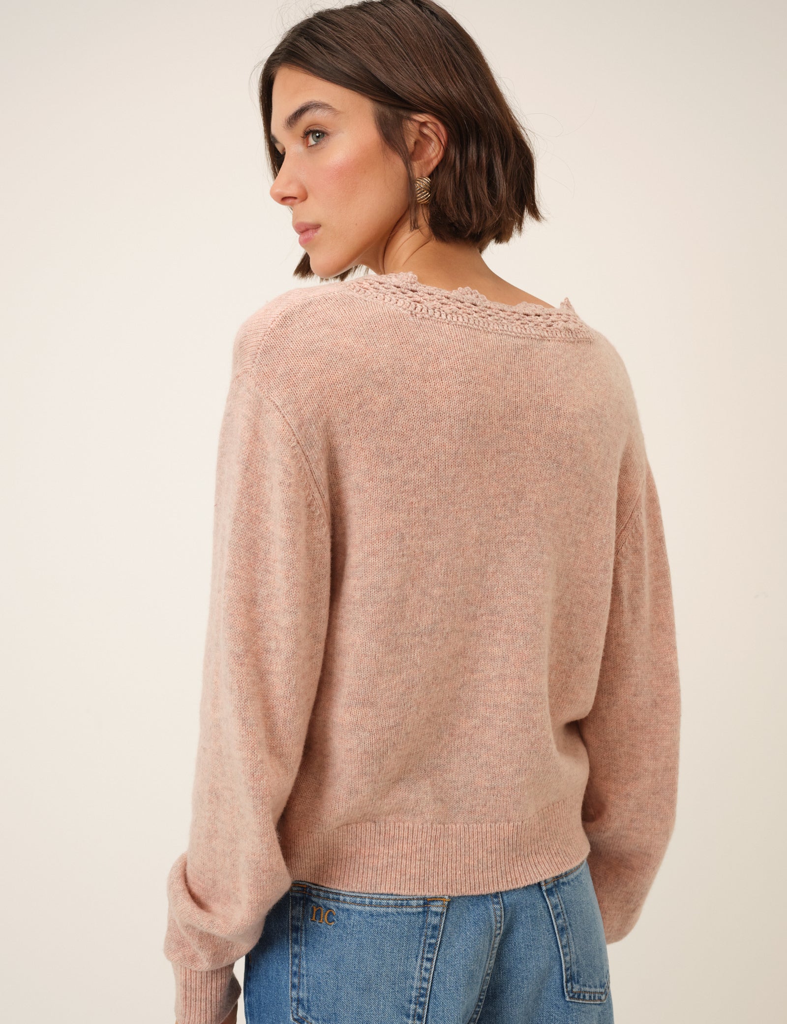 Pink Crochet Trim Neck Cardigan - Image 5