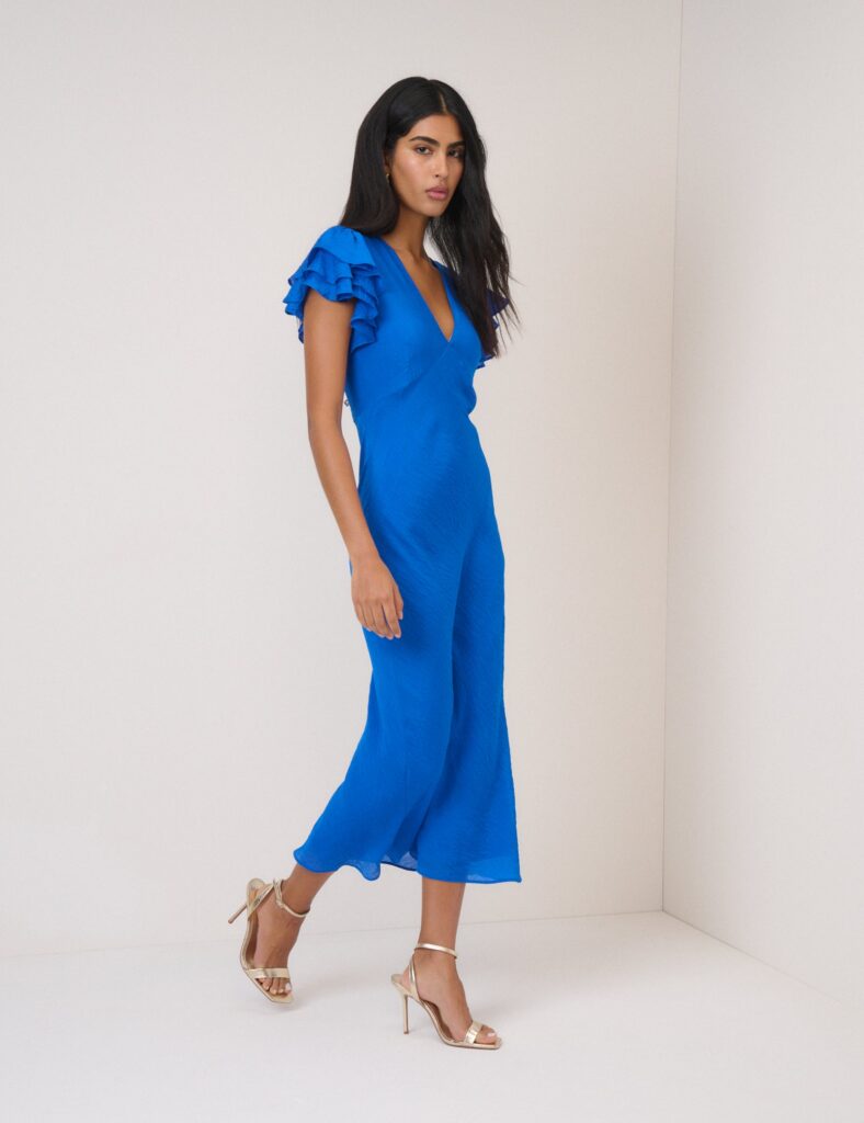 Blue Neck Short Sleeve Midaxi Dress