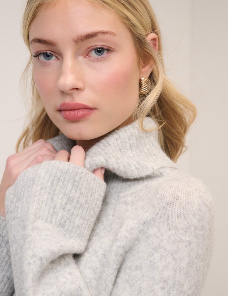 Grey Roll Neck Longline Jumper Knitwear