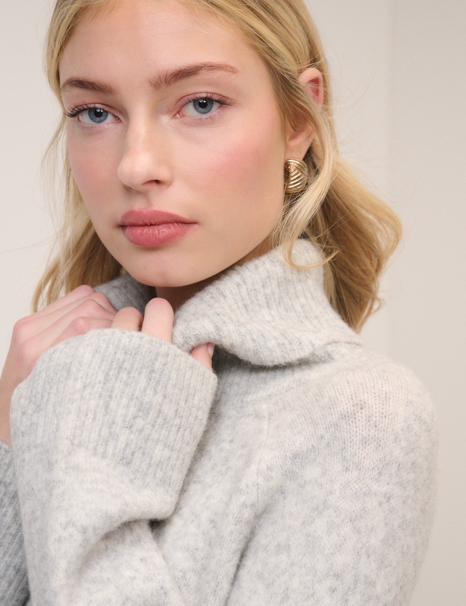 Grey Roll Neck Longline Jumper Knitwear