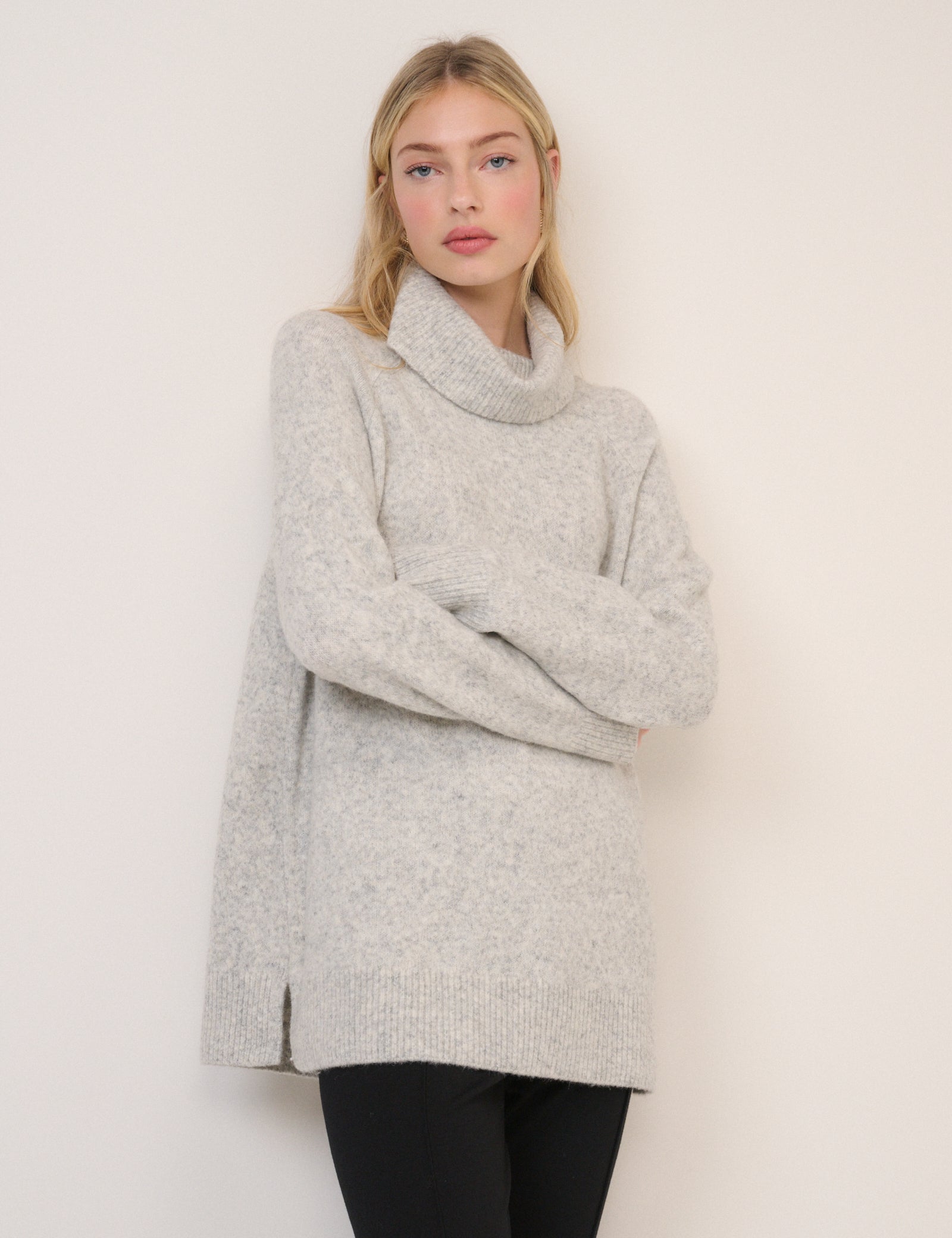 Grey Roll Neck Longline Jumper Knitwear - Image 3