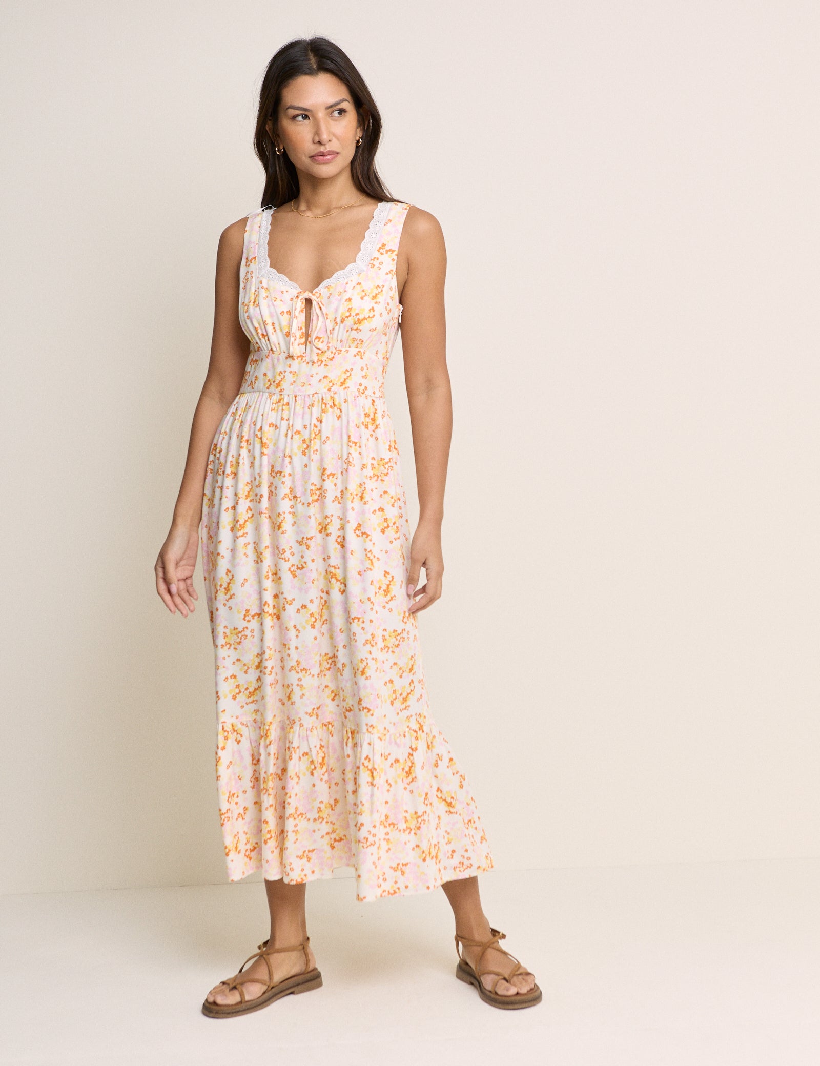 White Floral Tiered Square Neck Midaxi Dress - Image 2