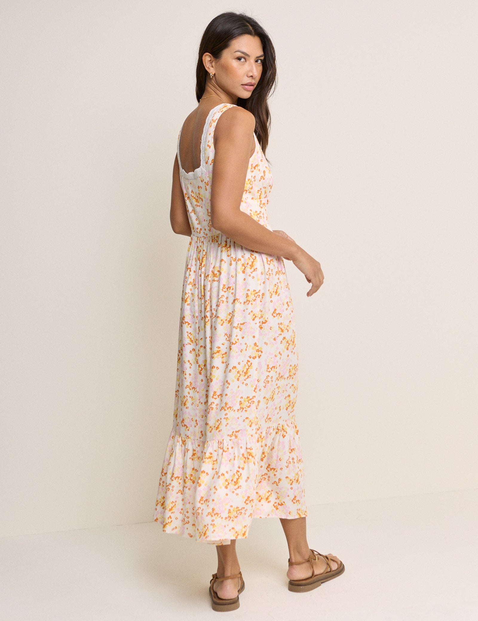 White Floral Tiered Square Neck Midaxi Dress - Image 5
