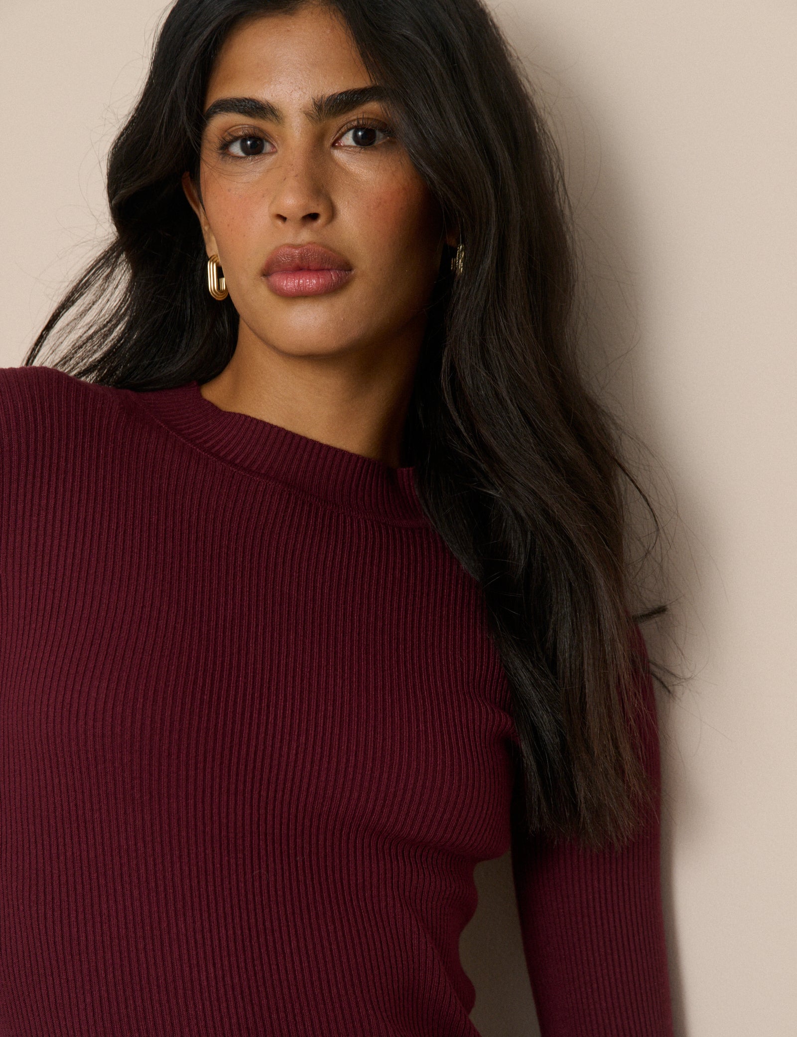 Burgundy Ribbed Button Detail Top - Image 5