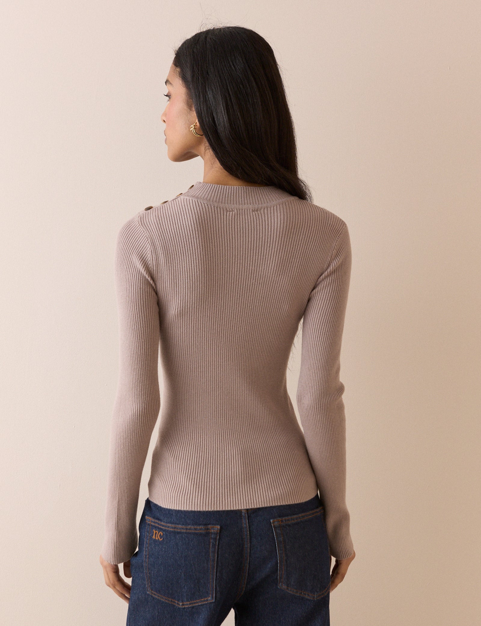 Mauve Button Shoulder Long Sleeve Top - Image 4