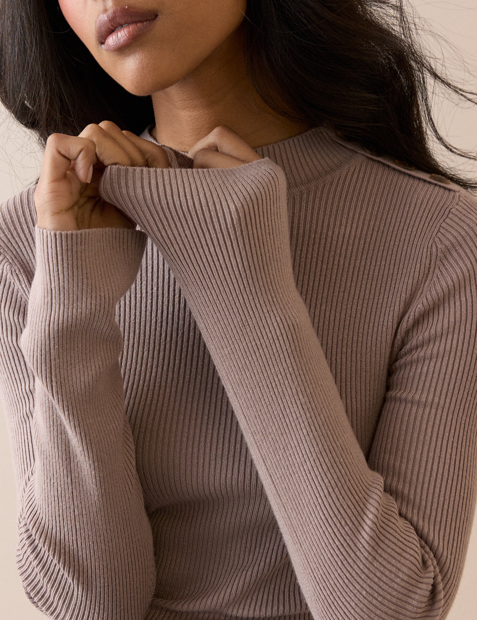 Mauve Button Shoulder Long Sleeve Top - Image 3