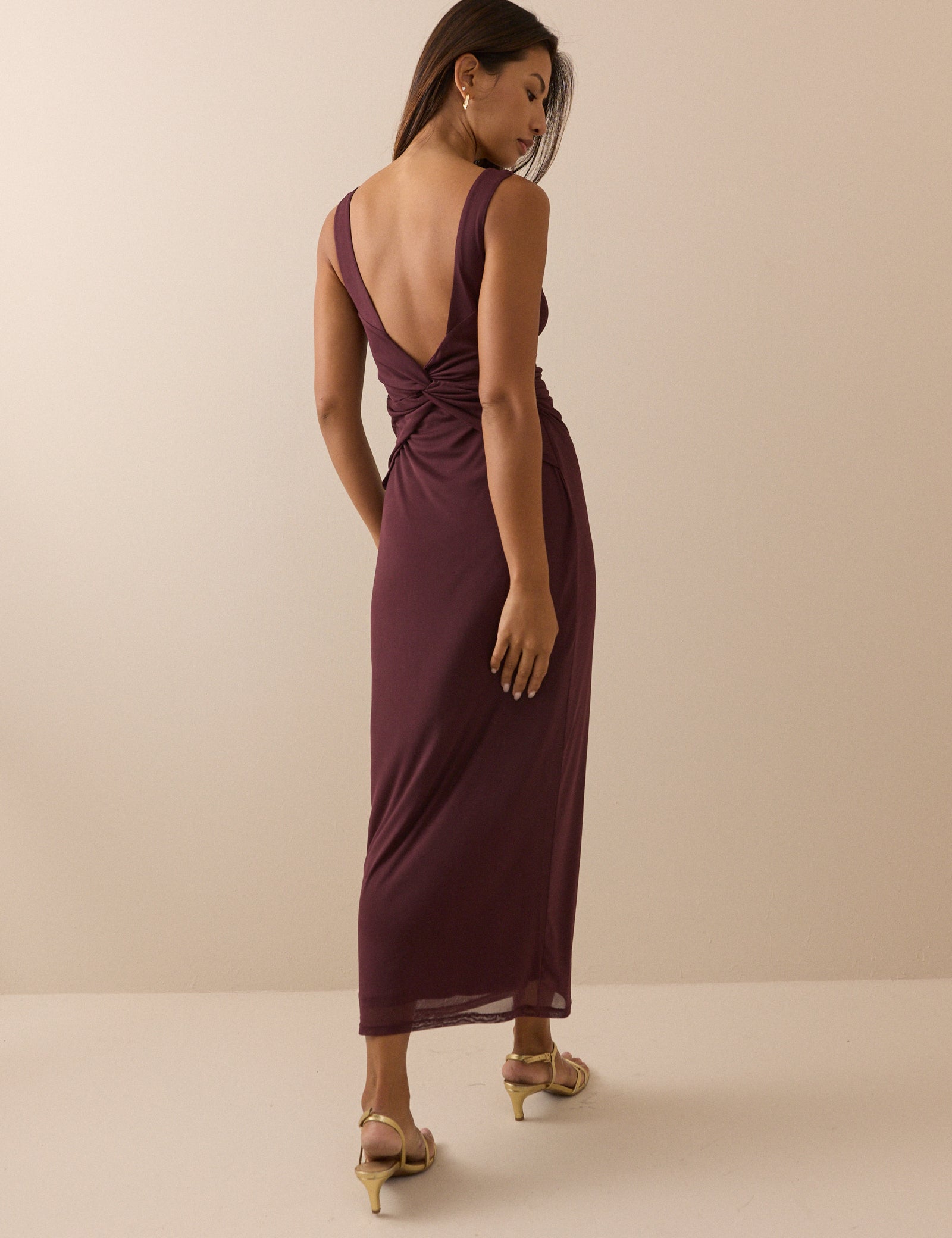 Red Burgundy Jersey Sleeveless Midaxi Dress - Image 5