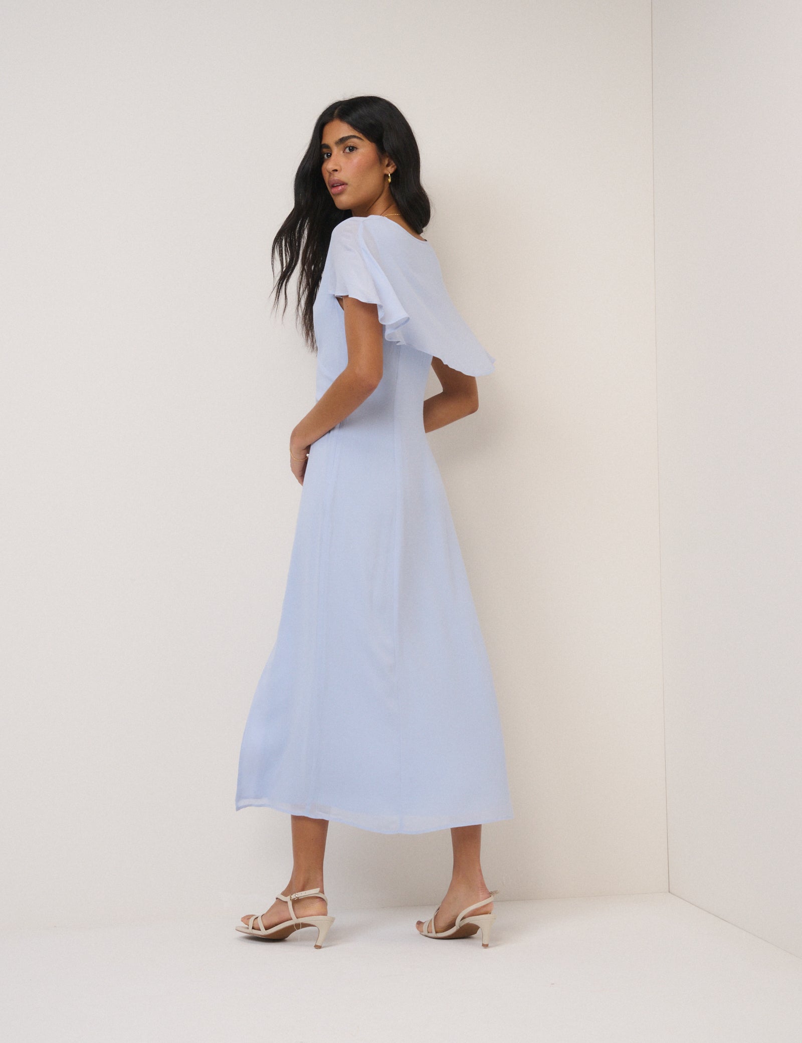 Blue Chiffon Neck Short Sleeve Midaxi Dress - Image 5