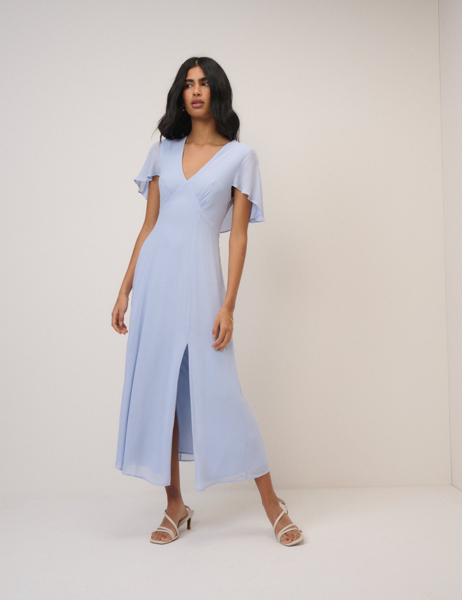 Blue Chiffon Neck Short Sleeve Midaxi Dress - Image 4
