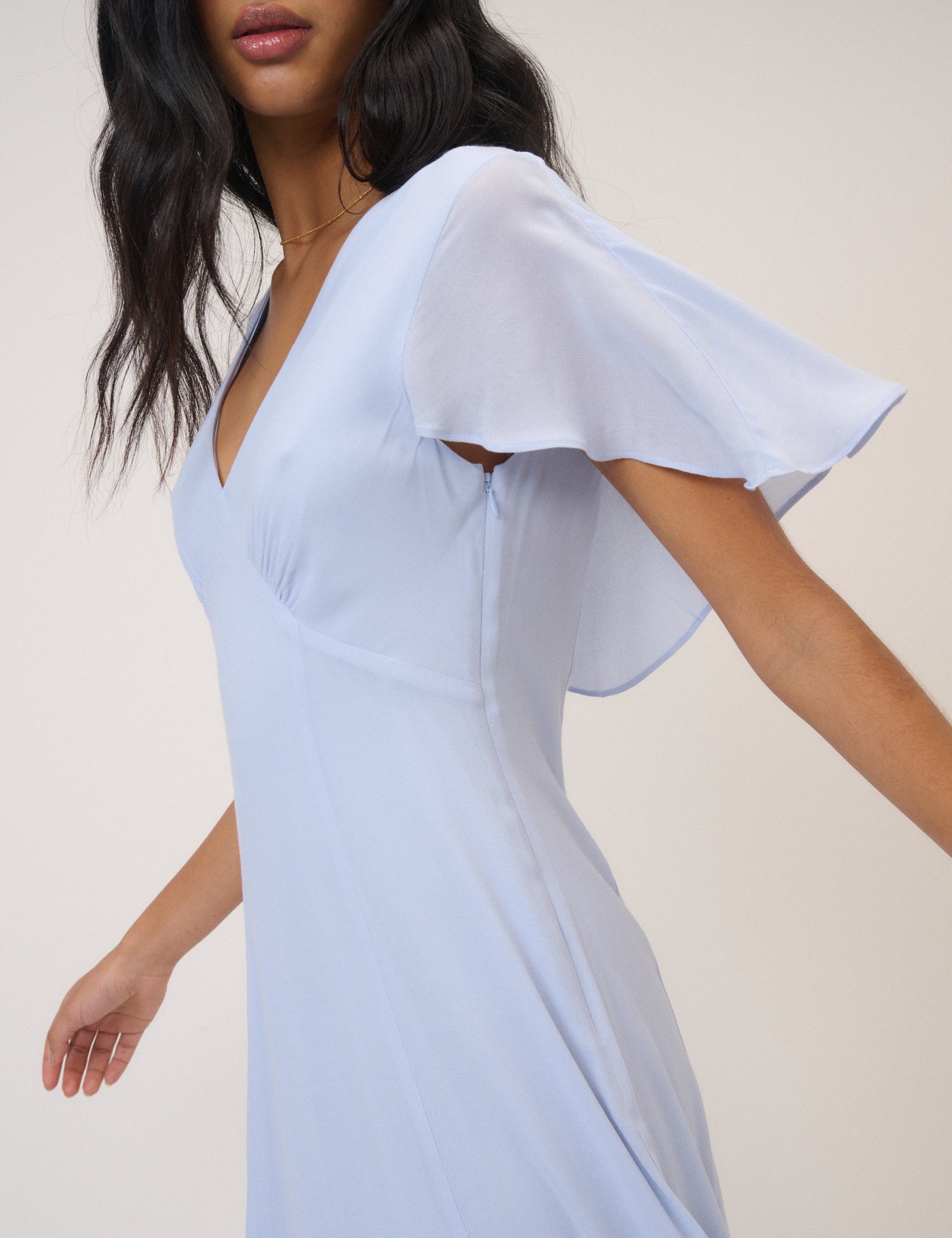 Blue Chiffon Neck Short Sleeve Midaxi Dress - Image 2