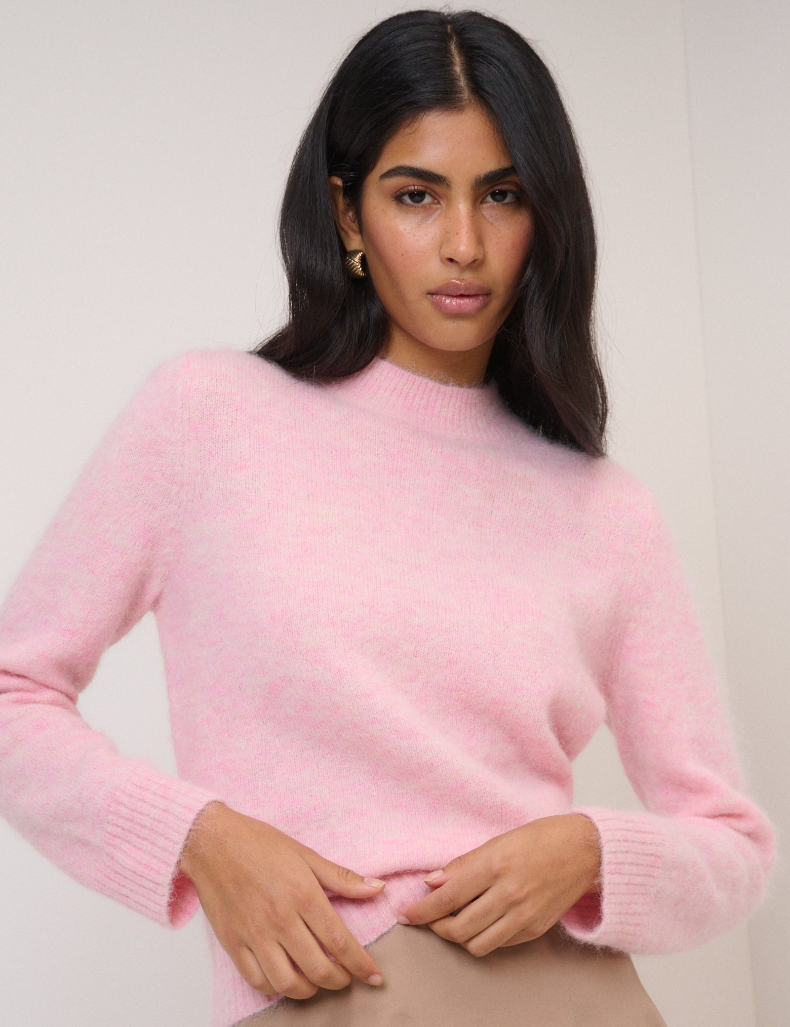 Pink Funnel Neck Knitted Jumper Knitwear - Image 2