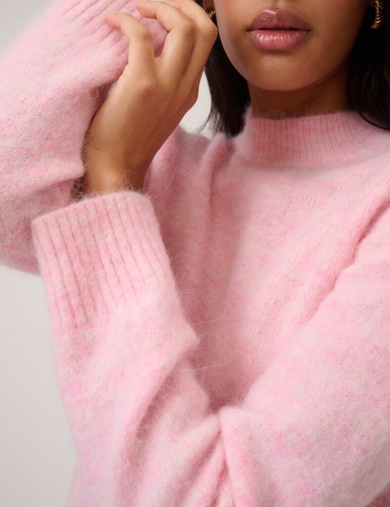 Pink Funnel Neck Knitted Jumper Knitwear