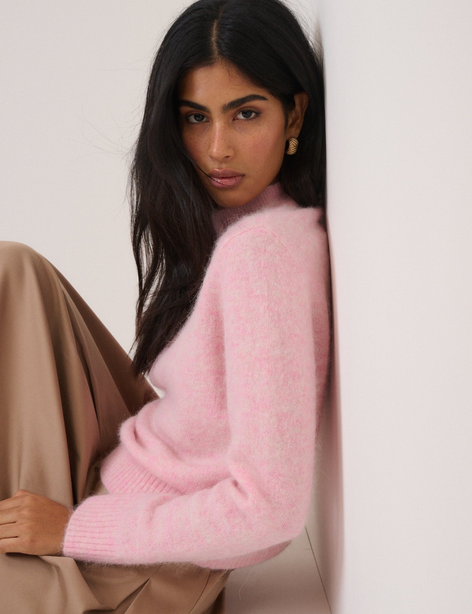 Pink Funnel Neck Knitted Jumper Knitwear - Image 3