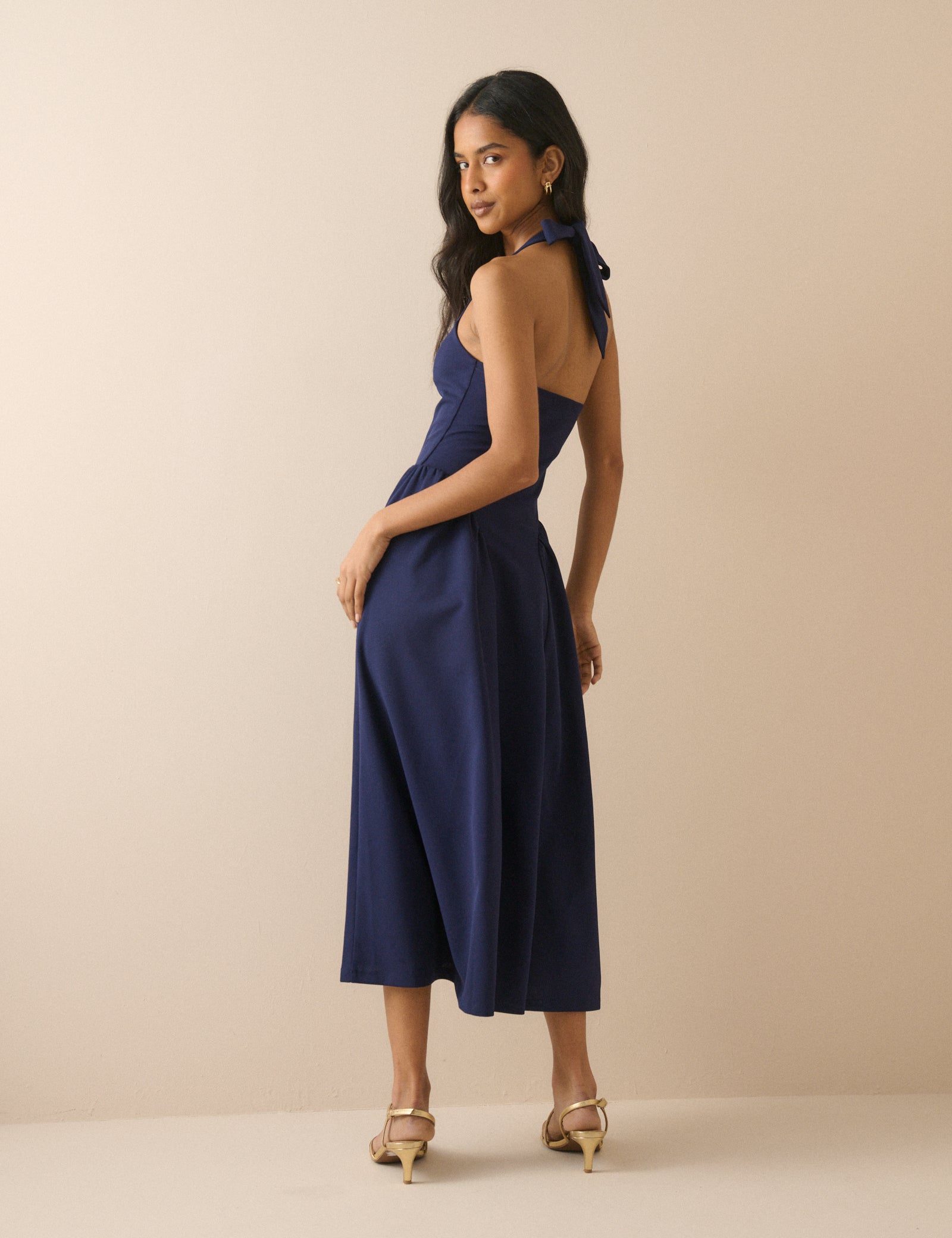 Navy Jersey Drop Waist Neck Midaxi Dress - Image 4