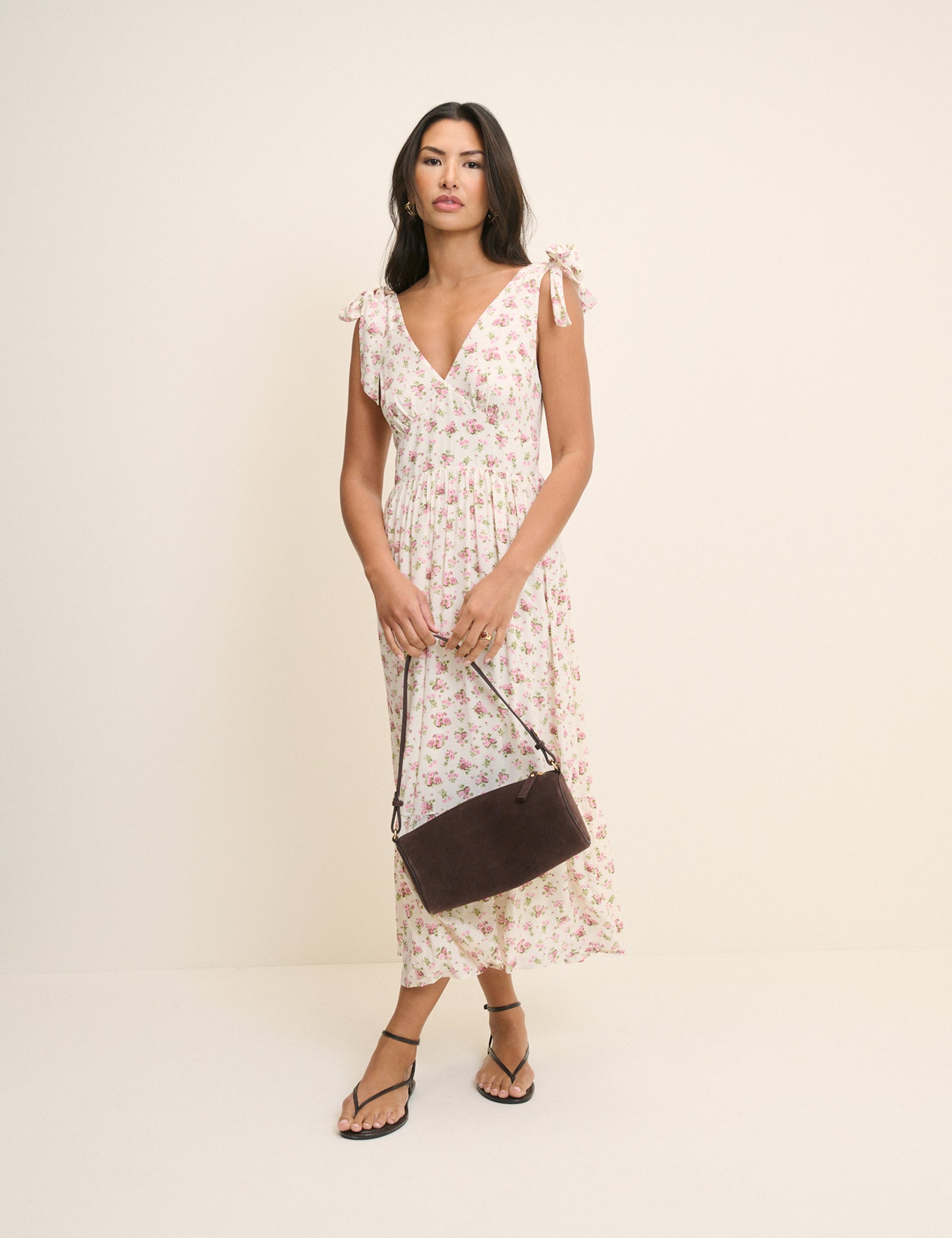 White Floral Tiered Neck Midi Dress - Image 3