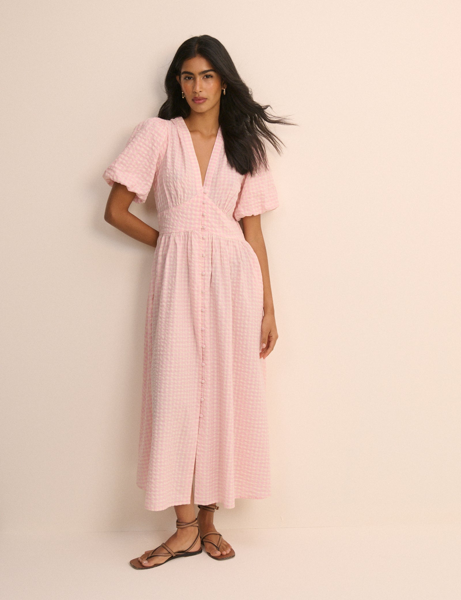 Pink Printed Cotton Button Front Midaxi Dress - Image 3
