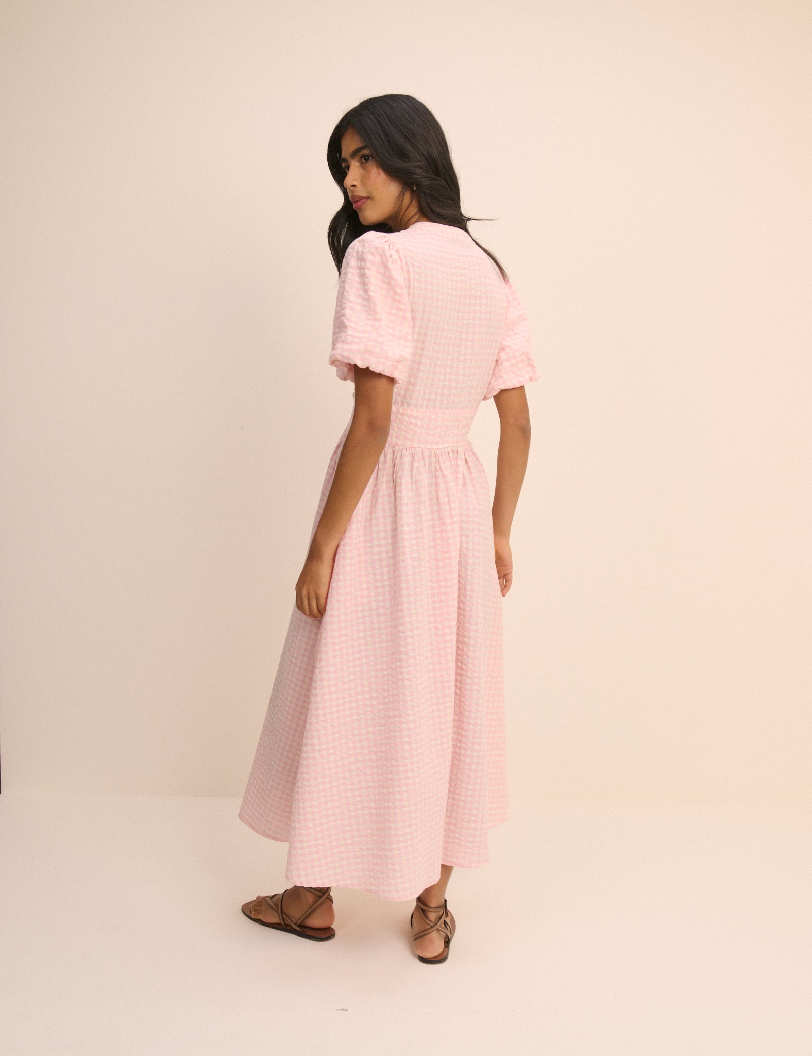Pink Printed Cotton Button Front Midaxi Dress - Image 5