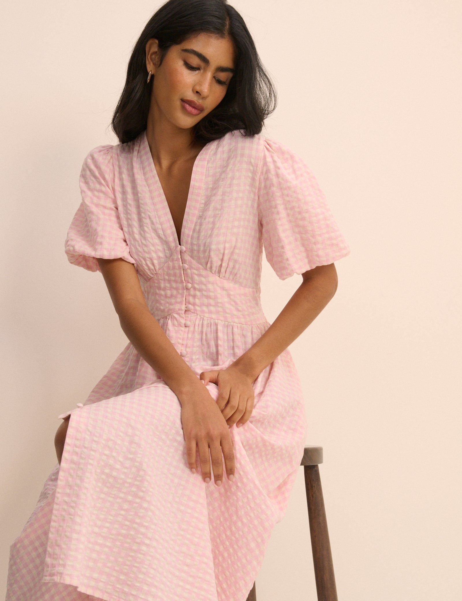 Pink Printed Cotton Button Front Midaxi Dress - Image 4