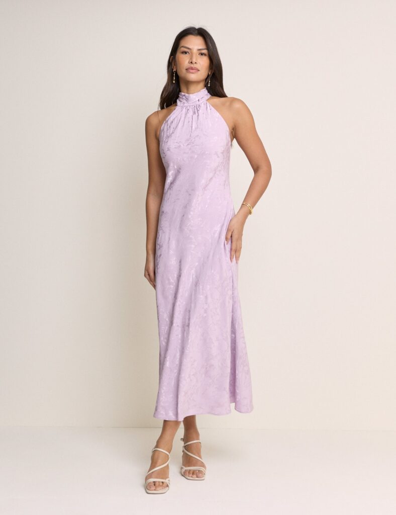 Purple Lilac Floral Jacquard Slip Midaxi Dress