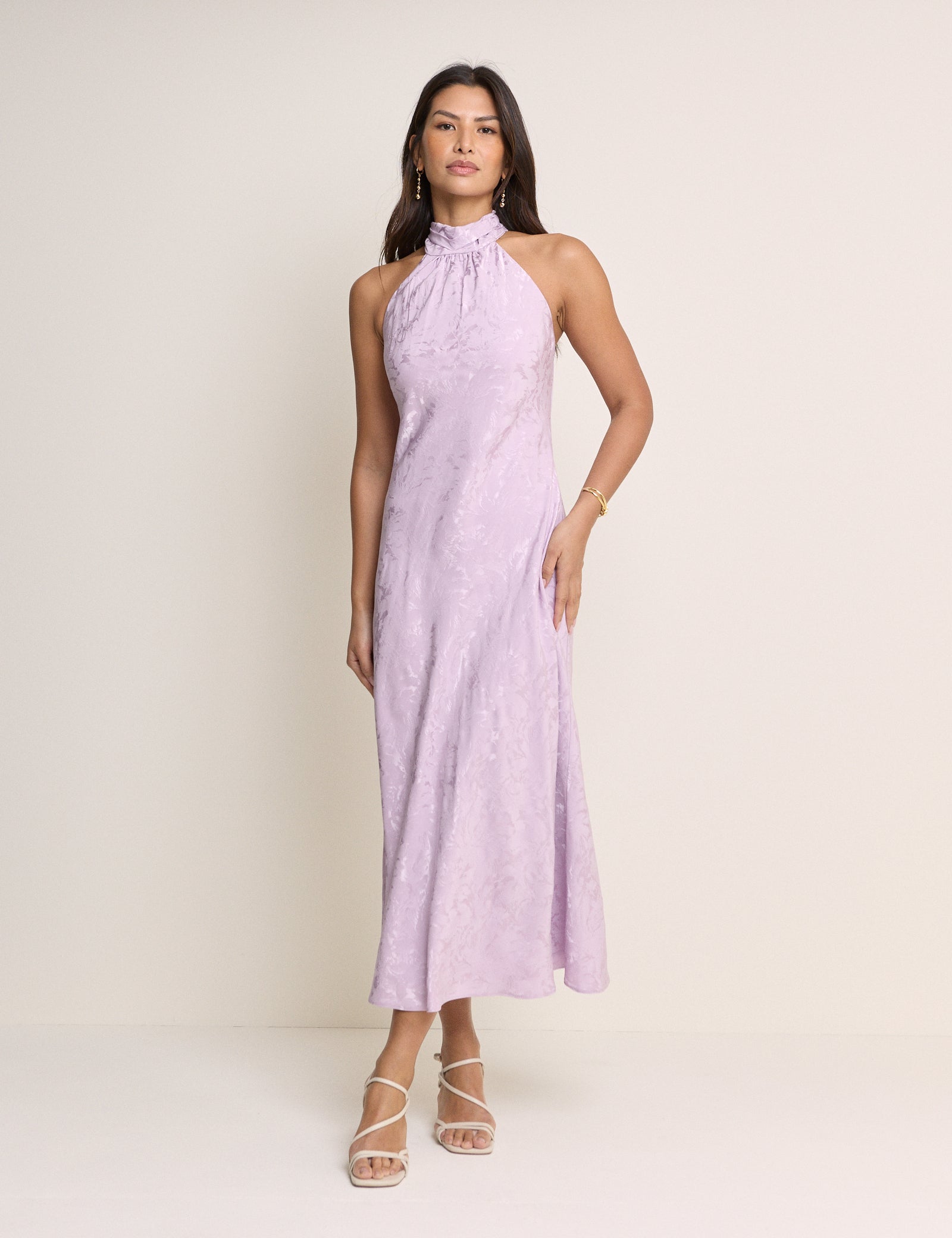Purple Lilac Floral Jacquard Slip Midaxi Dress