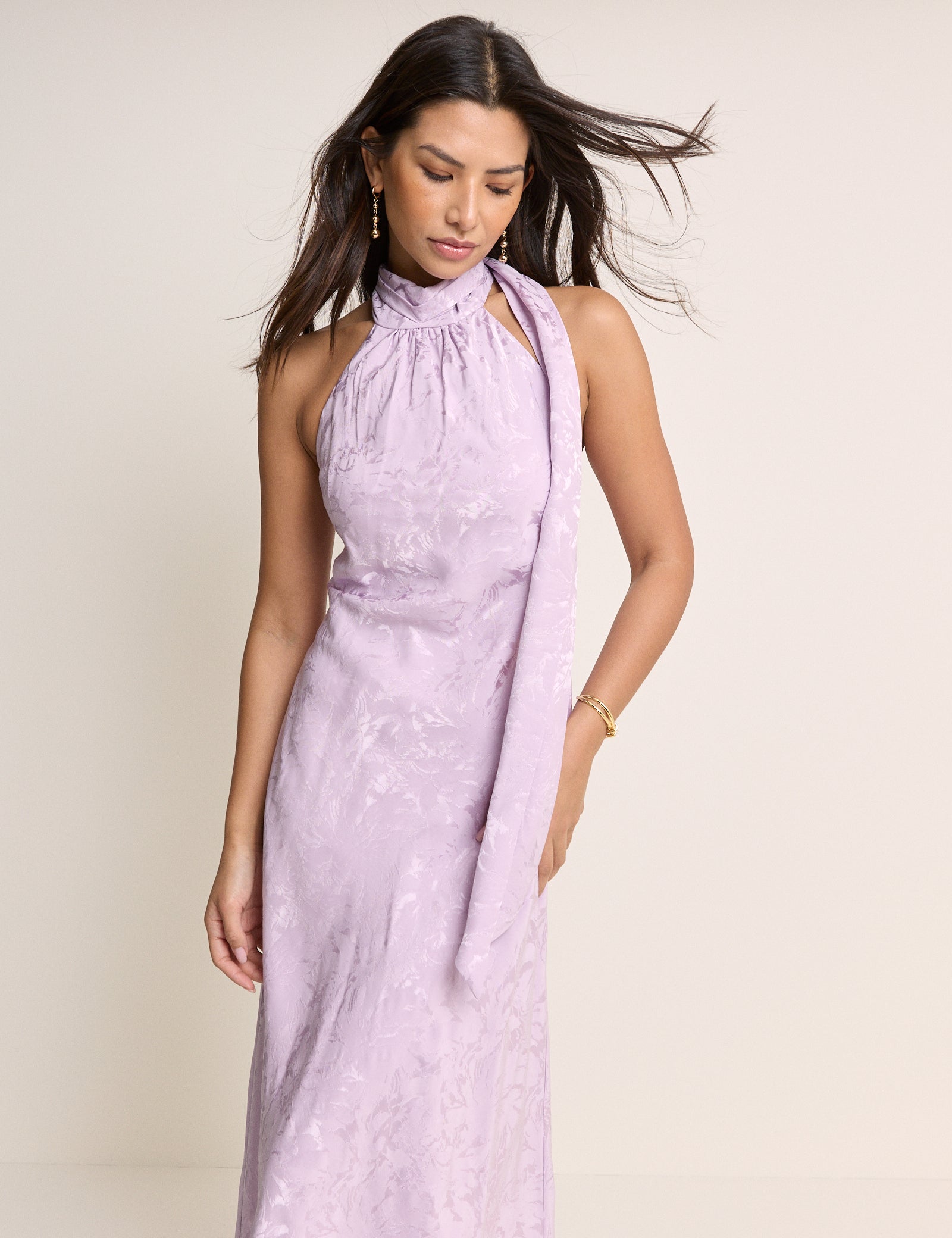 Purple Lilac Floral Jacquard Slip Midaxi Dress - Image 4